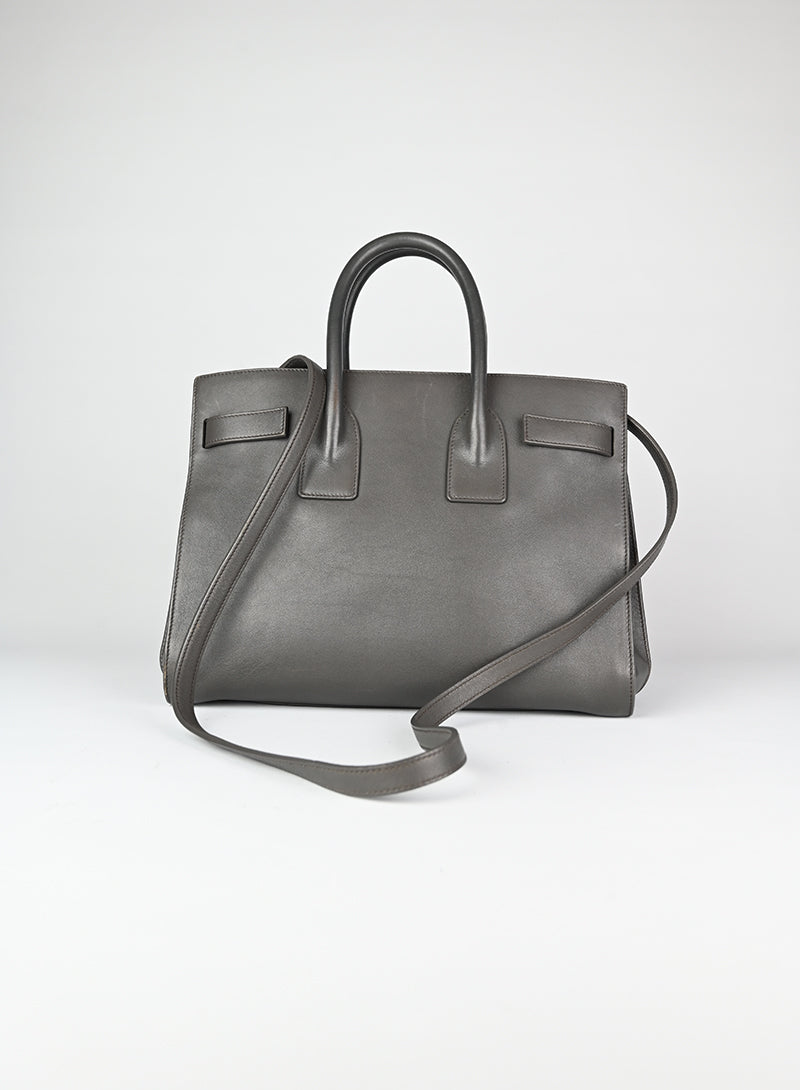 Saint Laurent Sac de Jour Medium Grey Leather Handbag - Luxury Tote Bag for Women, Work & Travel