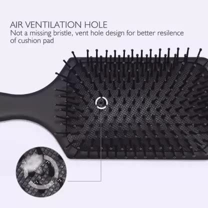 2-Pack Multicolor Plastic Paddle Detangler Hair Brush with Round Comb - Gentle Styling for Wet & Dry Hair - Perfect for Home, Travel & Salon Use