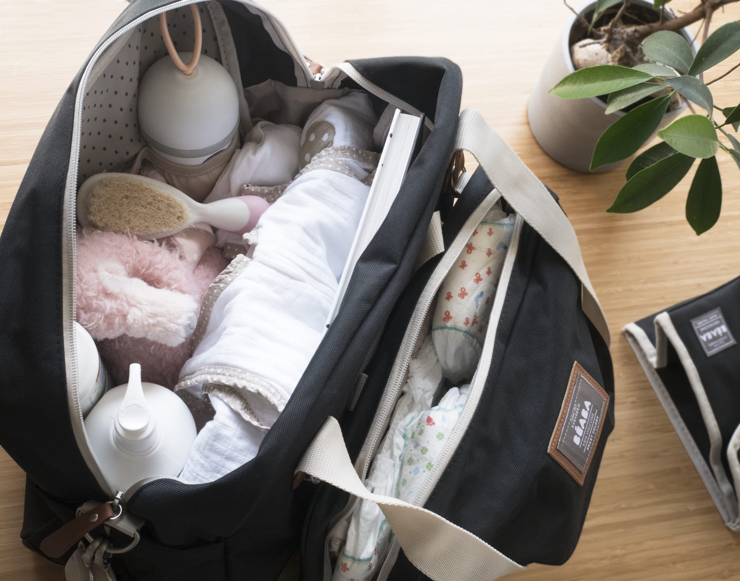 BEABA Geneva Multifunctional Baby Diaper Bag with Removable Stroller Strap, Changing Pad & Insulated Pouch - Perfect for Travel, Daycare & On-the-Go Parents (Black)