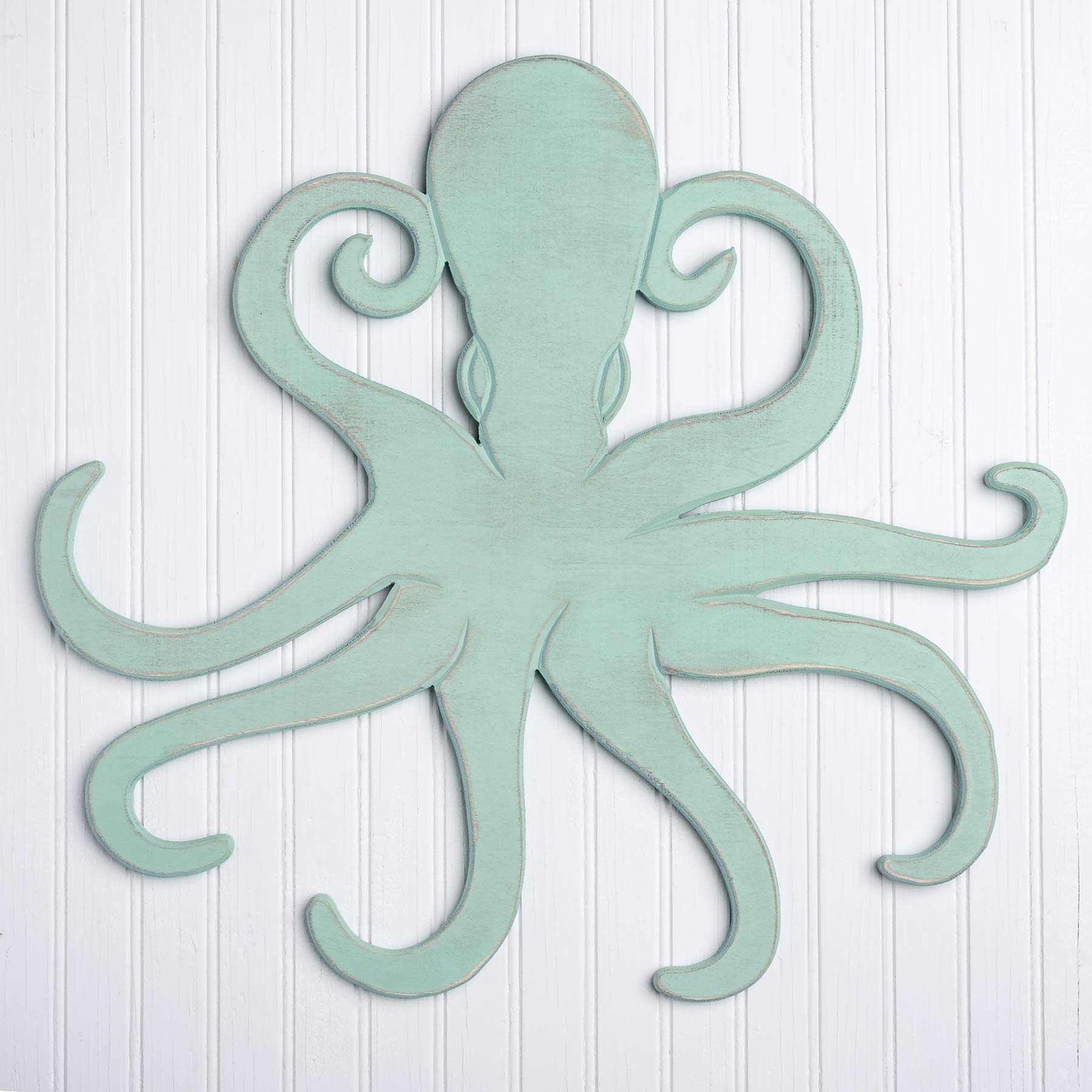 Primitives by Kathy Coastal Beach House Shaped Wall Decor with Octopus Design - 21.5 x 20 Inches Rustic Home Decor for Living Room, Bedroom, or Beach House