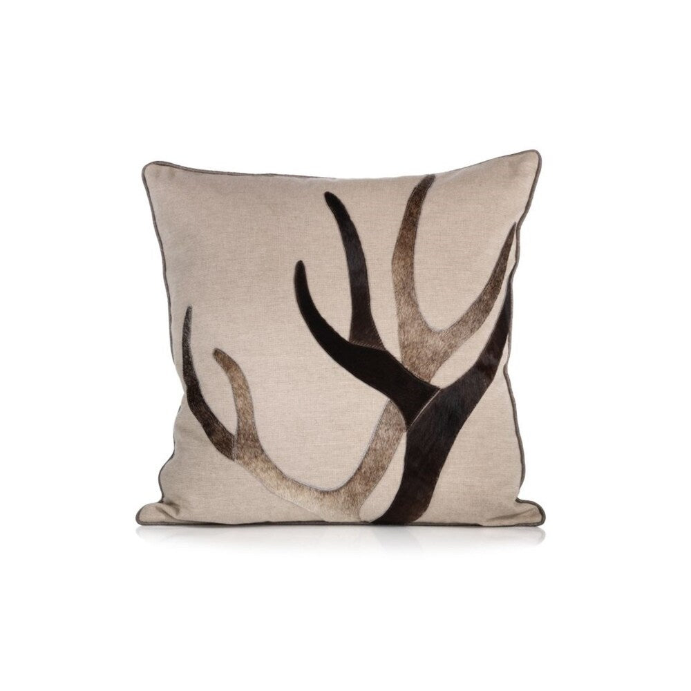 Soft and Cozy 18x18 Inch Cotton Throw Pillow with Faux Fur & Leather Patch - Perfect for Sofa, Bedroom Decor and Living Room Accent