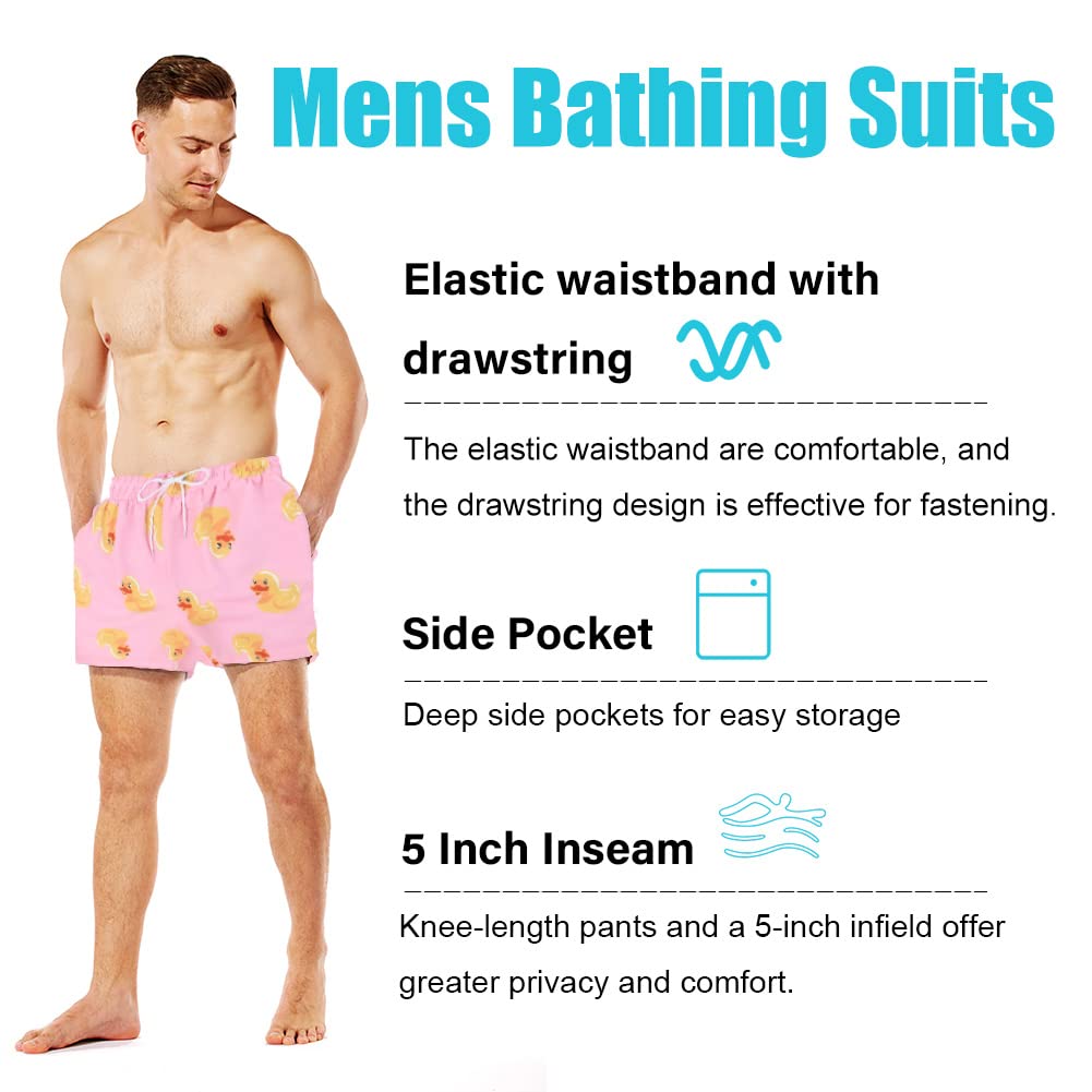 **Men's Quick-Dry Duck Swim Trunks - Breathable Mesh Liner Bathing Suits for Swimming, Beach & Pool - Comfortable Swim Shorts for Men**