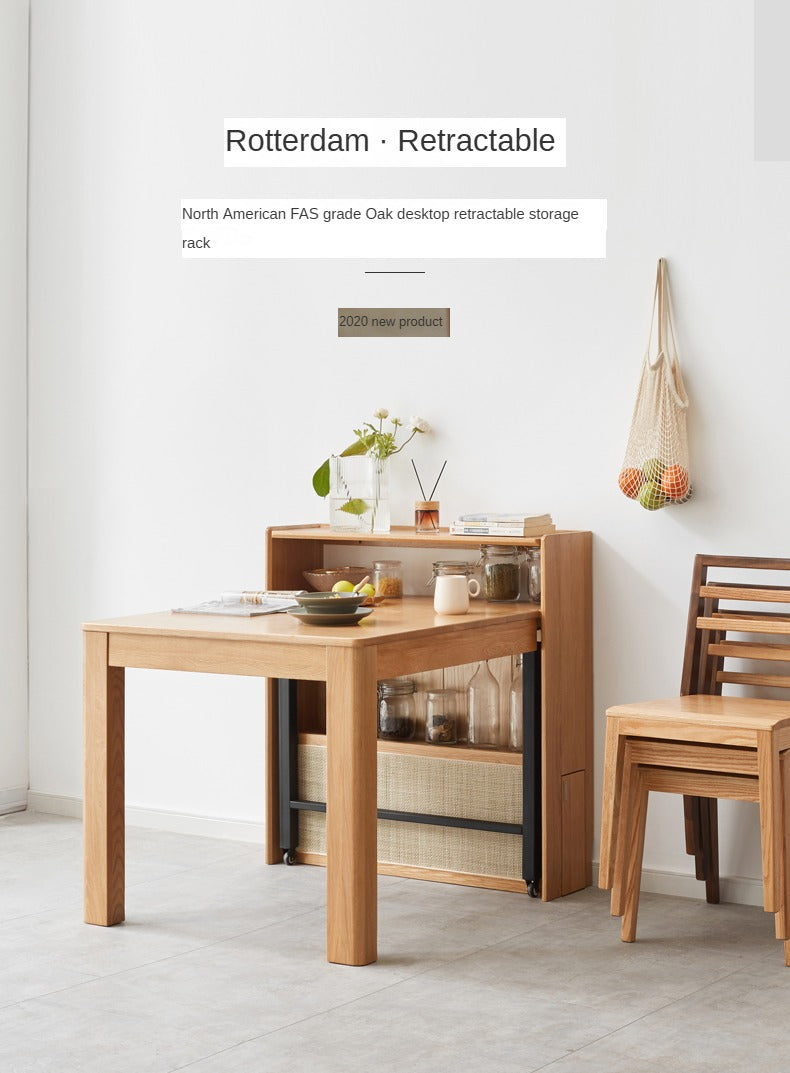 Solid Oak Wood Extendable Dining Table with Sideboard - Perfect for Small Spaces, Dining Rooms, and Multi-Purpose Areas