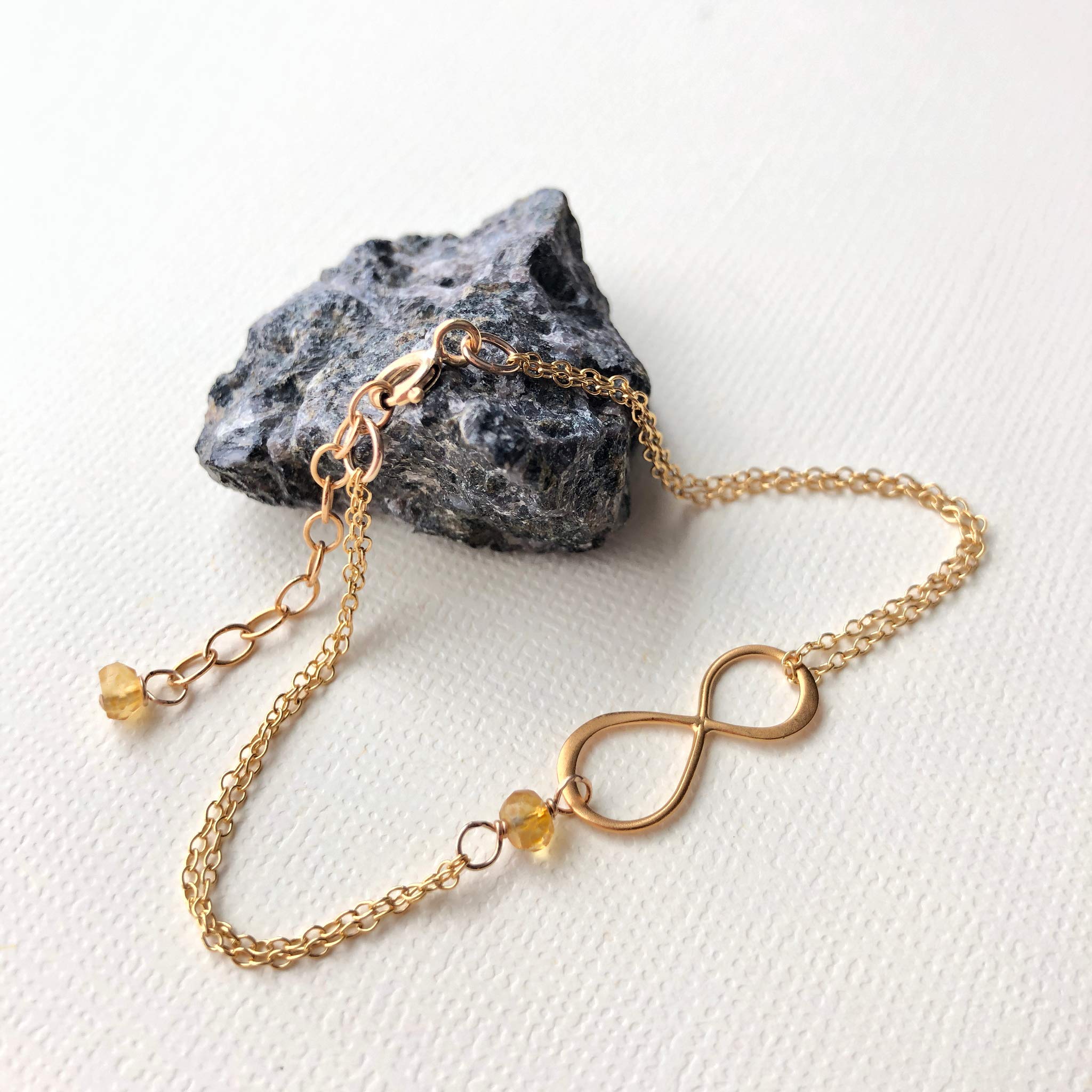 Handmade Gold Birthstone Infinity Charm Bracelet - November Citrine Gemstone, 14K Gold Filled & Vermeil Jewelry - Perfect Birthday Gift for Women, Anniversary Present, Mother's Day Gift | Ideal for Everyday Wear, Special Occasions & Gift Giving