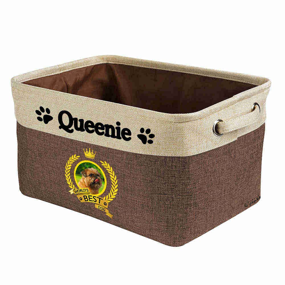 Foldable Pet Toy Storage Basket with Handles - Collapsible Dog Toy Organizer Bin for Bedroom, Closet & Shelf - Perfect for Brussels Griffon, Cats & Small Dogs - Brown Home Decor & Pet Accessory (Great for Organizing Chew Toys, Leashes & Pet Supplies)