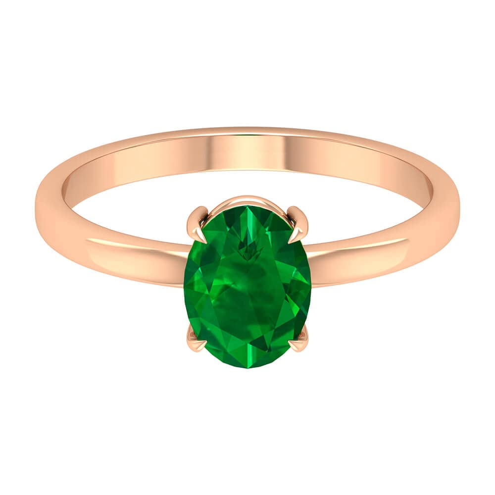 1.25 Carat Natural Emerald Solitaire Ring for Women - 6x8mm Oval Cut May Birthstone Ring in 14K Solid Gold | Elegant Gift for Mother's Day, Anniversary & Special Occasions