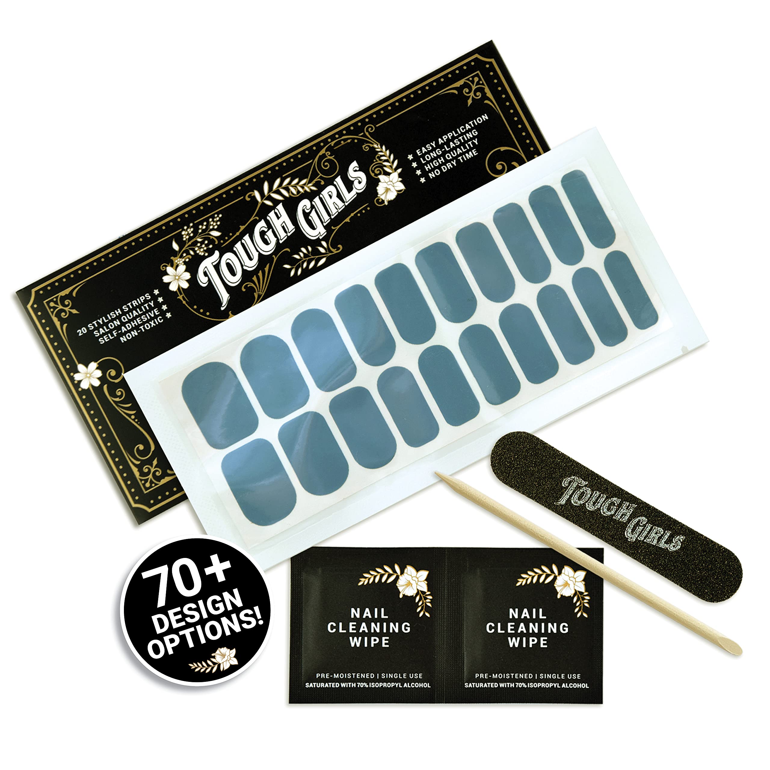 TOUGH GIRLS 20-Piece Premium Gel Nail Polish Strips Kit with Application Tools - No UV/LED Lamp Needed (Blue-Gray) | DIY Salon-Quality Manicure at Home, Perfect for Parties & Special Occasions