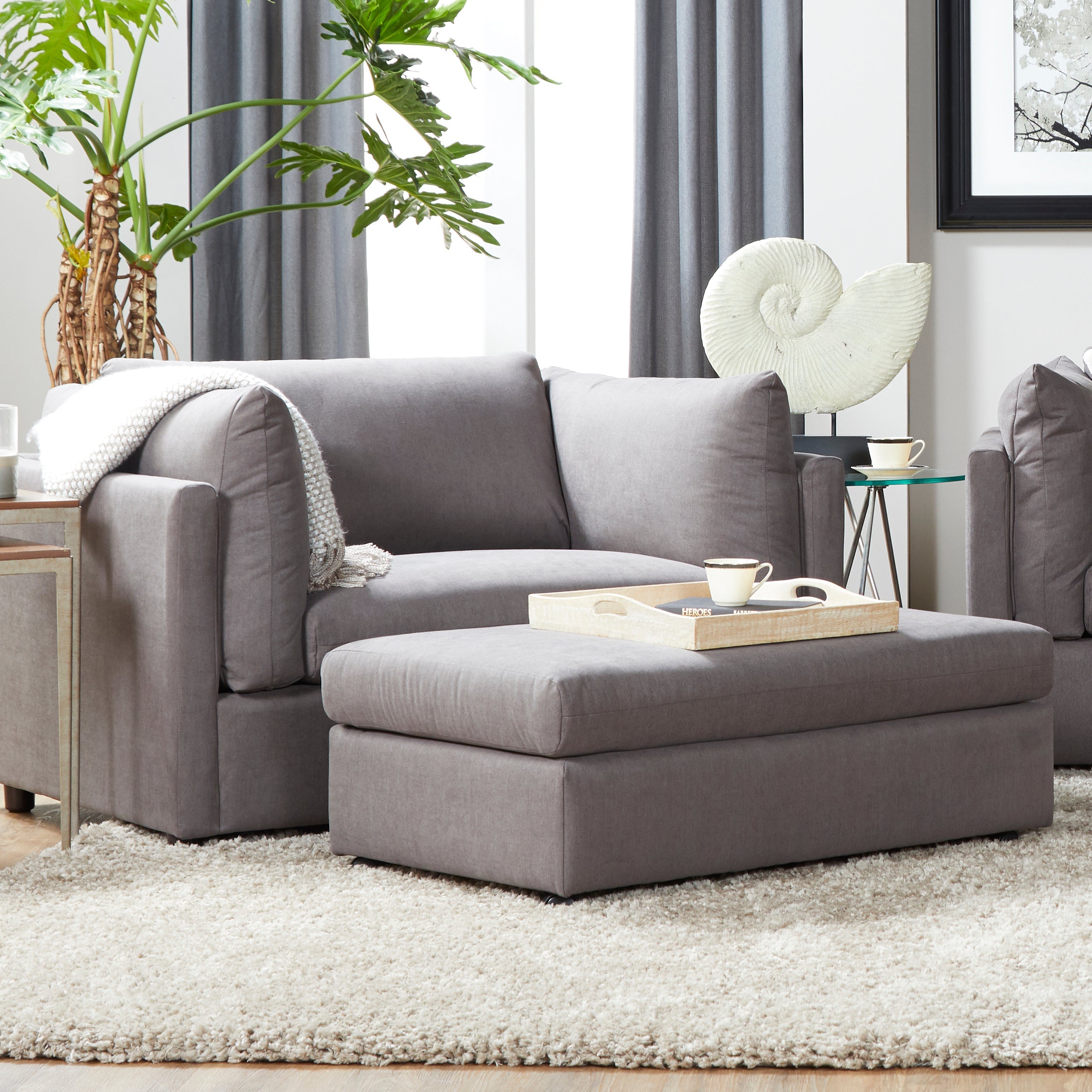 Roundhill Furniture Enda Oversized Pillow Back Cuddler Armchair with Ottoman in Carbon Gray - Plush Comfort for Living Room, Bedroom & Reading Nook