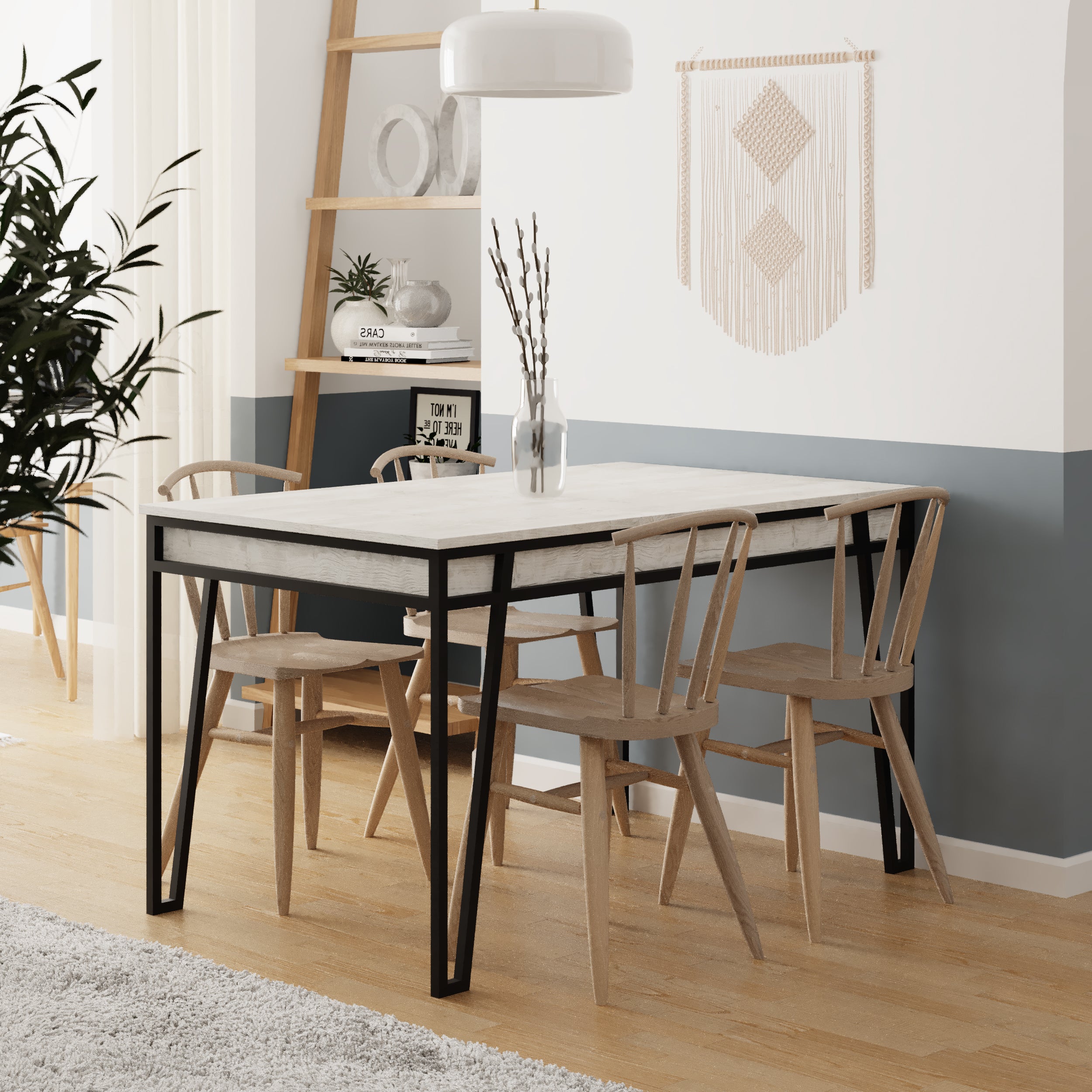 Evelyn Modern Dining Table - 6 Seater Solid Wood Kitchen Table with Extendable Leaf - Perfect for Family Gatherings & Dinner Parties