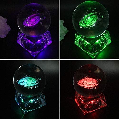 Galaxy Crystal Ball with LED Light Base - 80mm (3 inch) Clear Glass Galaxy Decor for Kids, Teachers, Anniversaries & Birthdays | Perfect for Home Decor, Meditation & Unique Gift Ideas