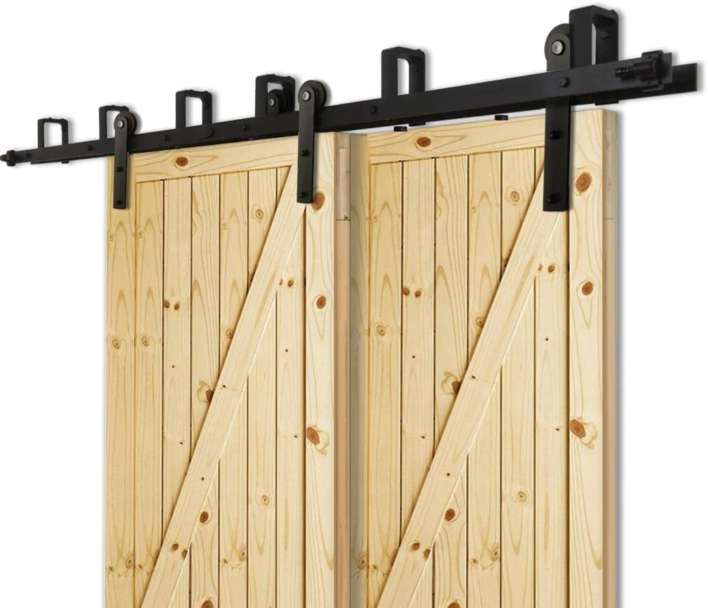 6.6FT Black Bypass Double Door Sliding Barn Door Hardware Kit - Heavy Duty U-Shape Bracket System with Strong Bearings - Fits 40