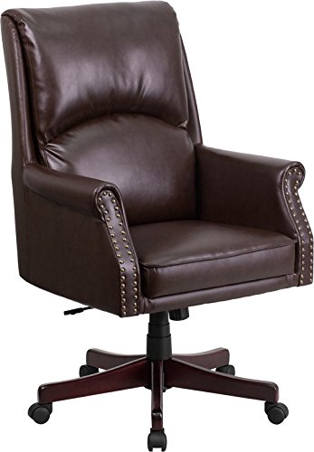 StarSun Depot Brown Leather Executive Office Chair - High Back Ergonomic Swivel Chair with Adjustable Height (28