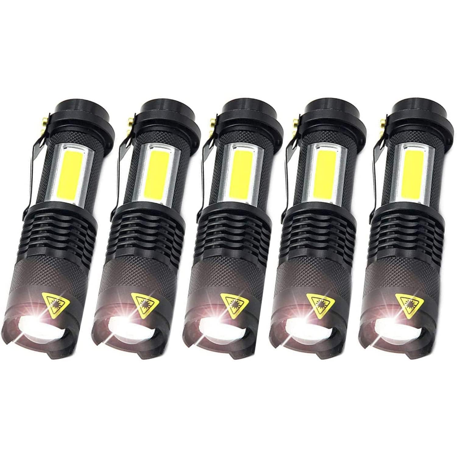 MODOAO Ultra Bright COB LED Flashlight - 4 Modes Mini Handheld Torch, Waterproof Pocket Light for Emergency, Outdoor Camping, Hiking & Home Use (5 Pack) - Perfect for Power Outages, Night Walks & Survival Kits