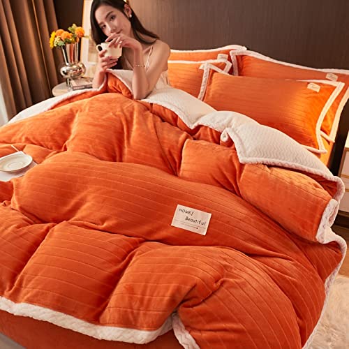 Luxury Fluffy Warm Mink Duvet Cover Set - Queen Size 4pc, Soft & Washable Comforter Cover, Elegant Throw Blanket for Sofa, Bed, Couch - Orange | Cozy Home Decor & Perfect for Winter Nights