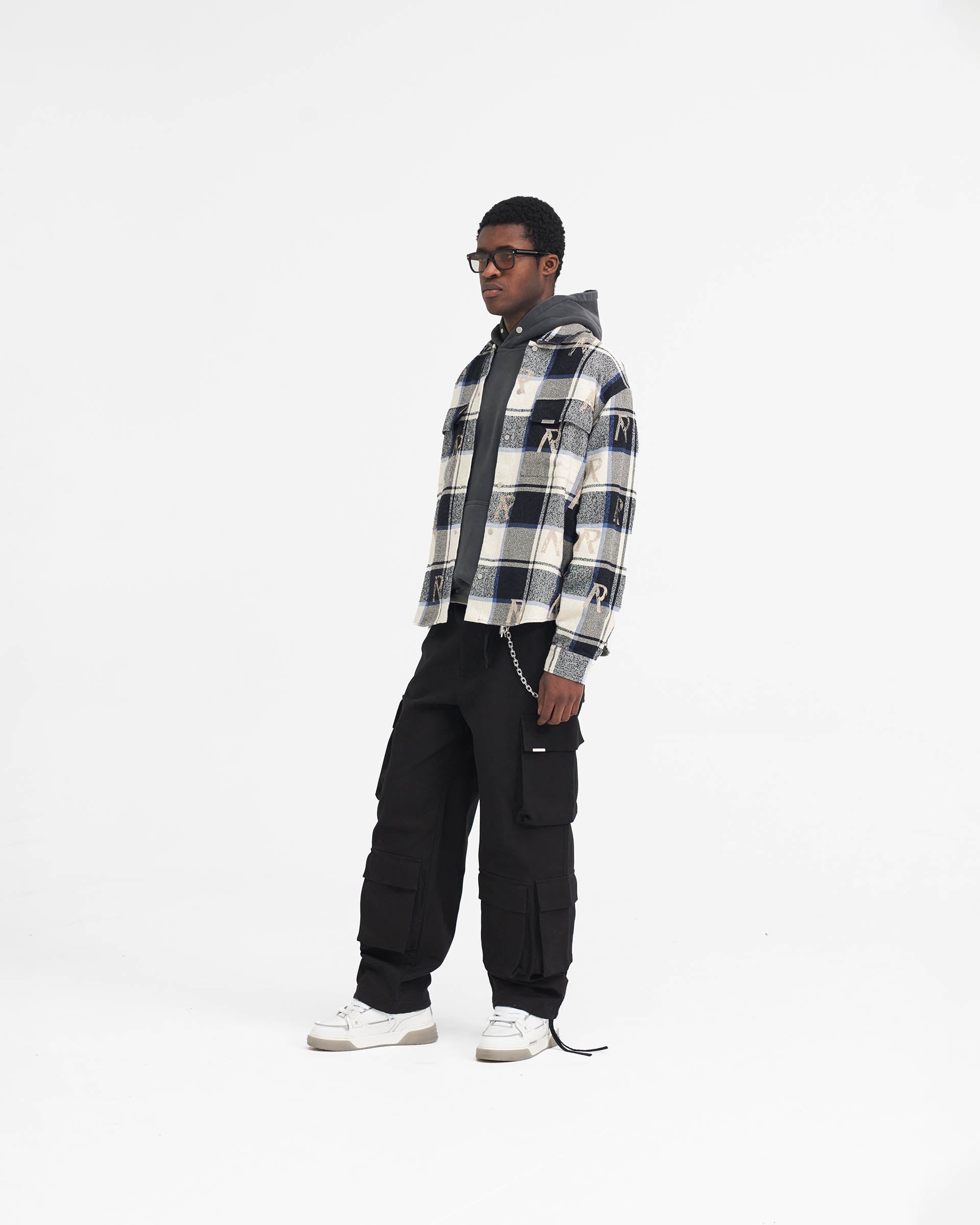 All Over Initial Flannel Shirt - Blue Check Plaid Button-Up for Men & Women | Cozy Casual Wear for Fall & Winter | Perfect for Outdoor Activities, Layering, and Everyday Fashion