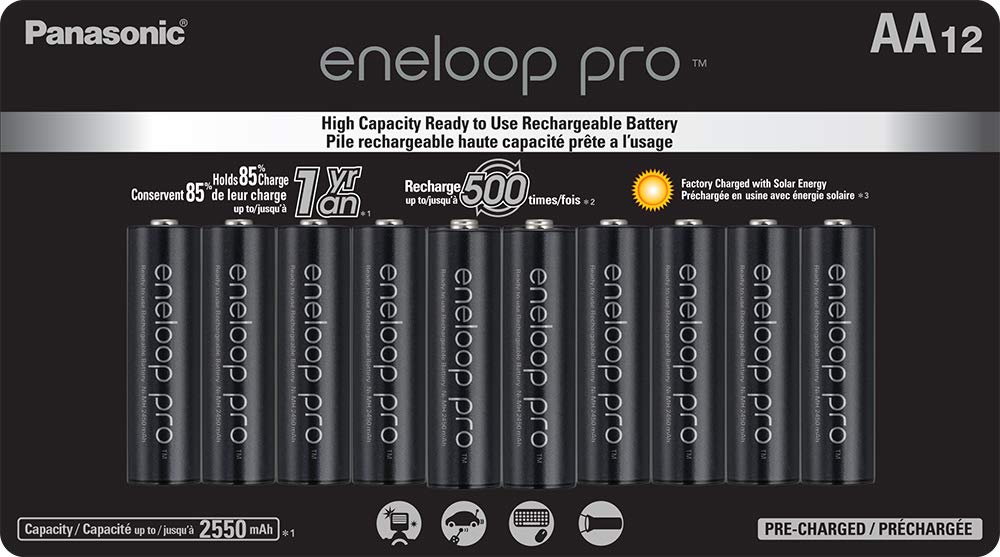 Panasonic Eneloop Pro Rechargeable AA Batteries (12-Pack) & AAA Batteries (4-Pack) - High-Capacity Ni-MH 1.2V for Digital Cameras, Flashlights, and Electronic Devices