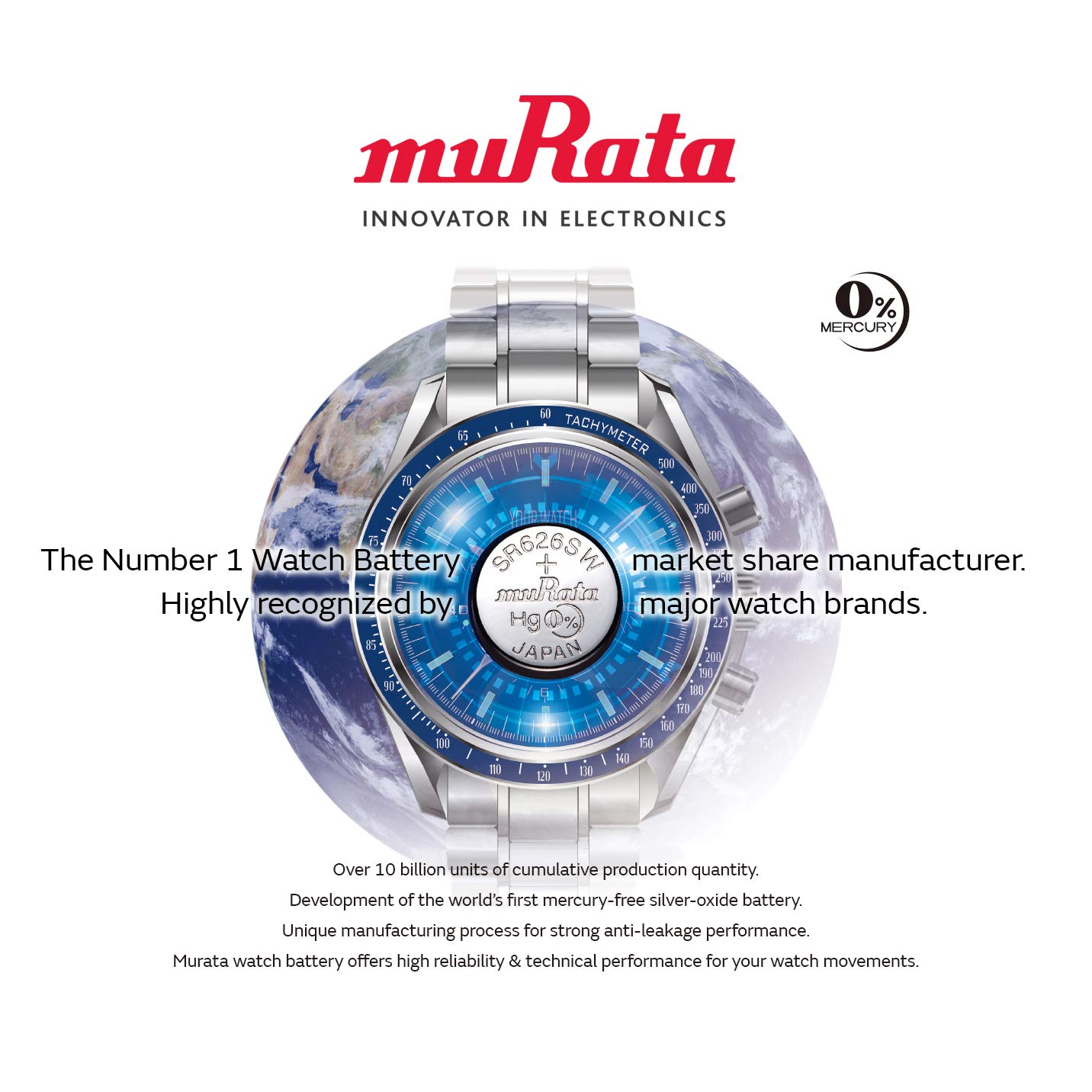 Murata SR616SW 1.55V Silver Oxide Watch Battery (100-Pack) - Long-Lasting Power for Watches, Calculators & Small Electronics