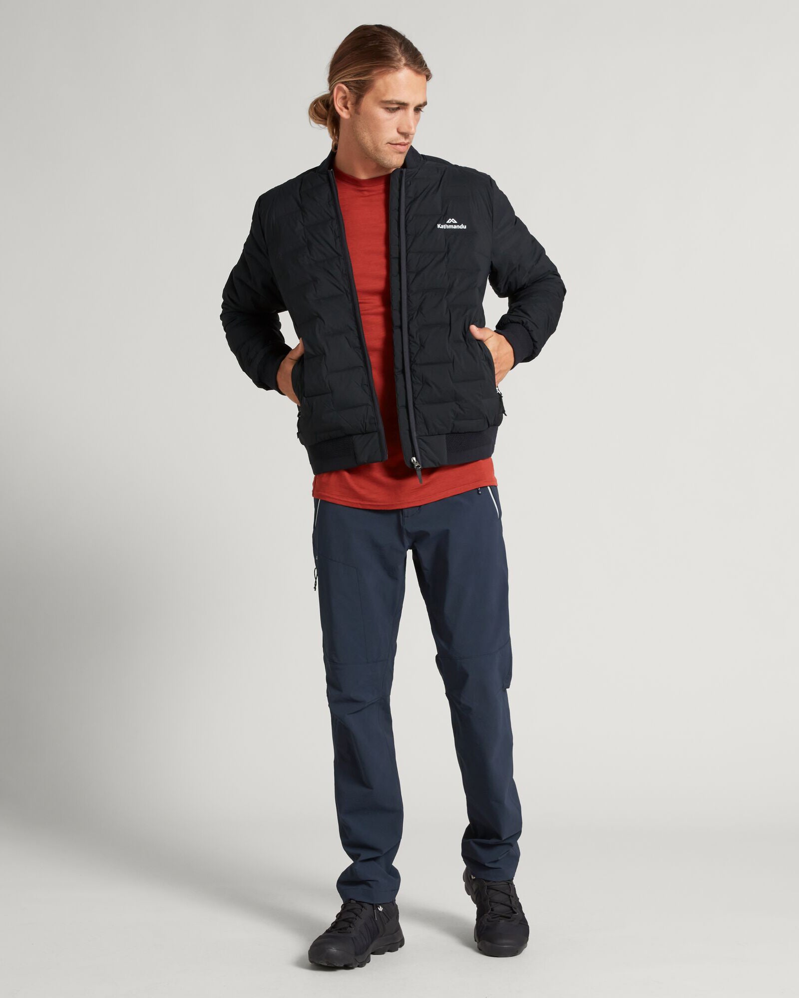 Men's Federate Stretch Down Bomber Jacket - Lightweight Warm Winter Coat, Water-Resistant Outerwear for Casual & Outdoor Activities | Perfect for Hiking, Travel & Daily Wear in Black