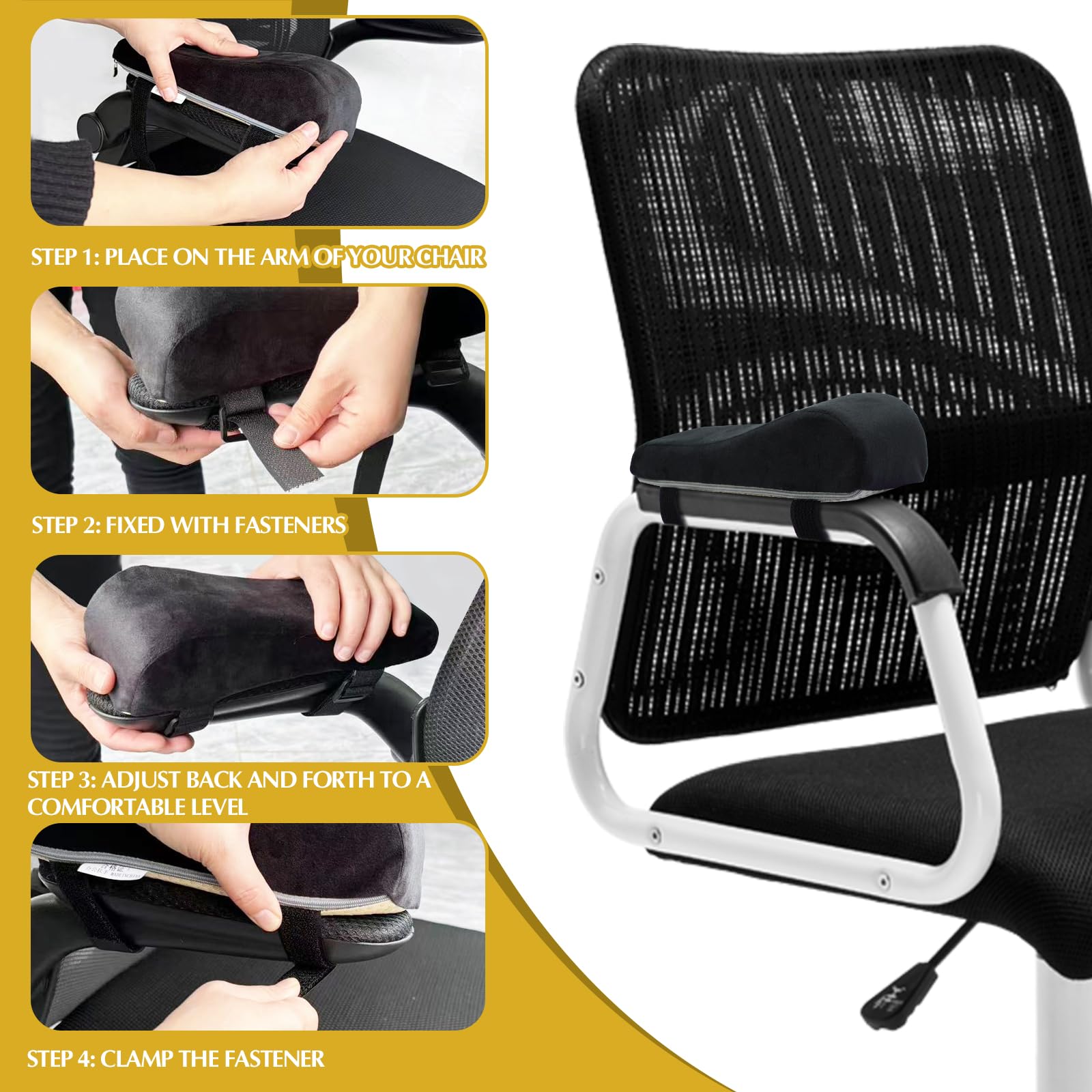 Ergonomic Armrest Pads for Office Chairs - 2 Pack Comfortable Chair Arm Cushions, Computer & Wheelchair Armrest Covers - Reduce Fatigue for Long Work Hours, Gaming & Home Office Use