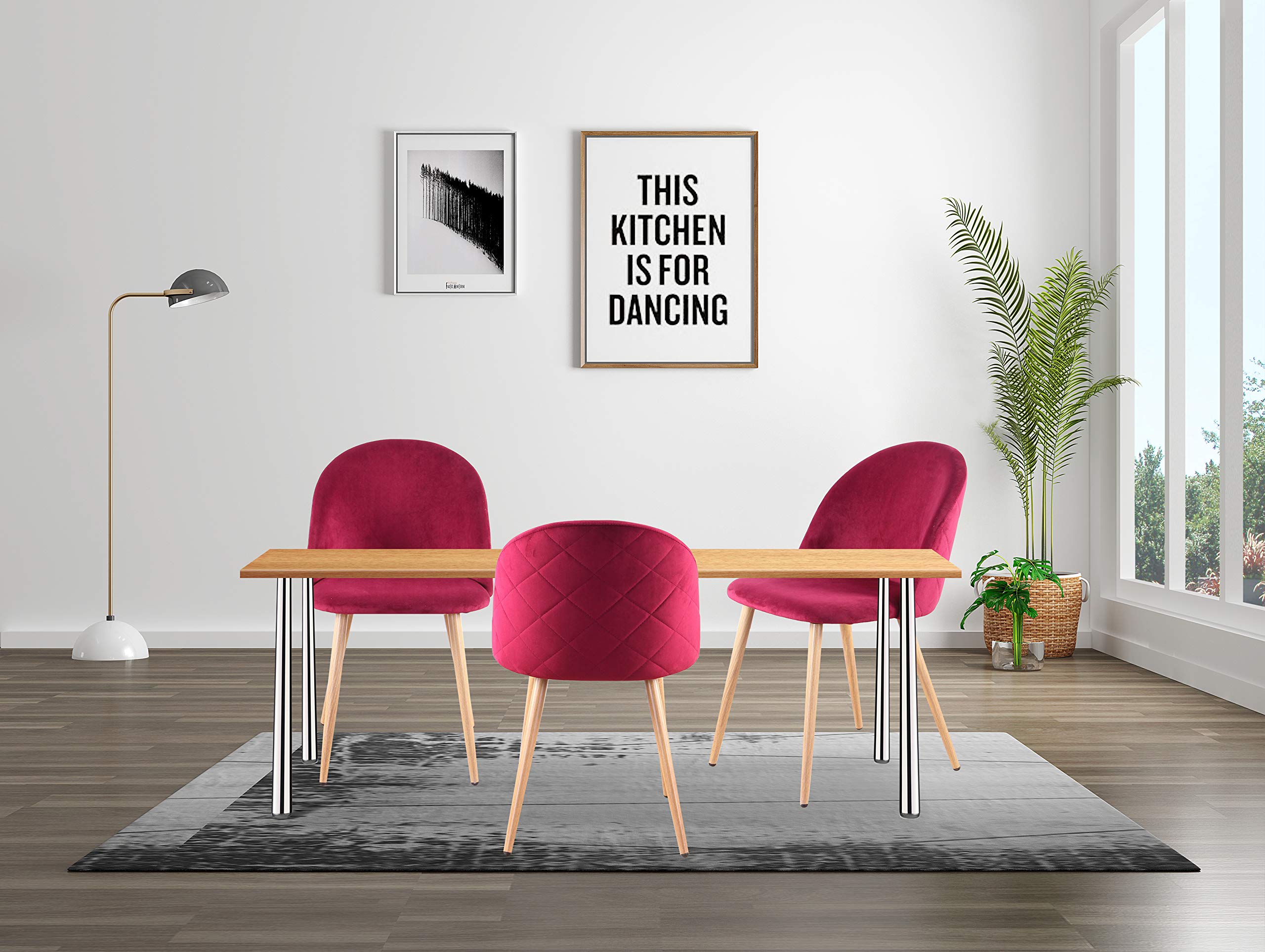 Velvet Dining Chairs Set of 2 - Modern Upholstered Leisure Chairs with Sturdy Wooden Legs for Living Room, Dining Room & Home Office - Soft Red Velvet Fabric Accent Chairs for Comfortable Seating
