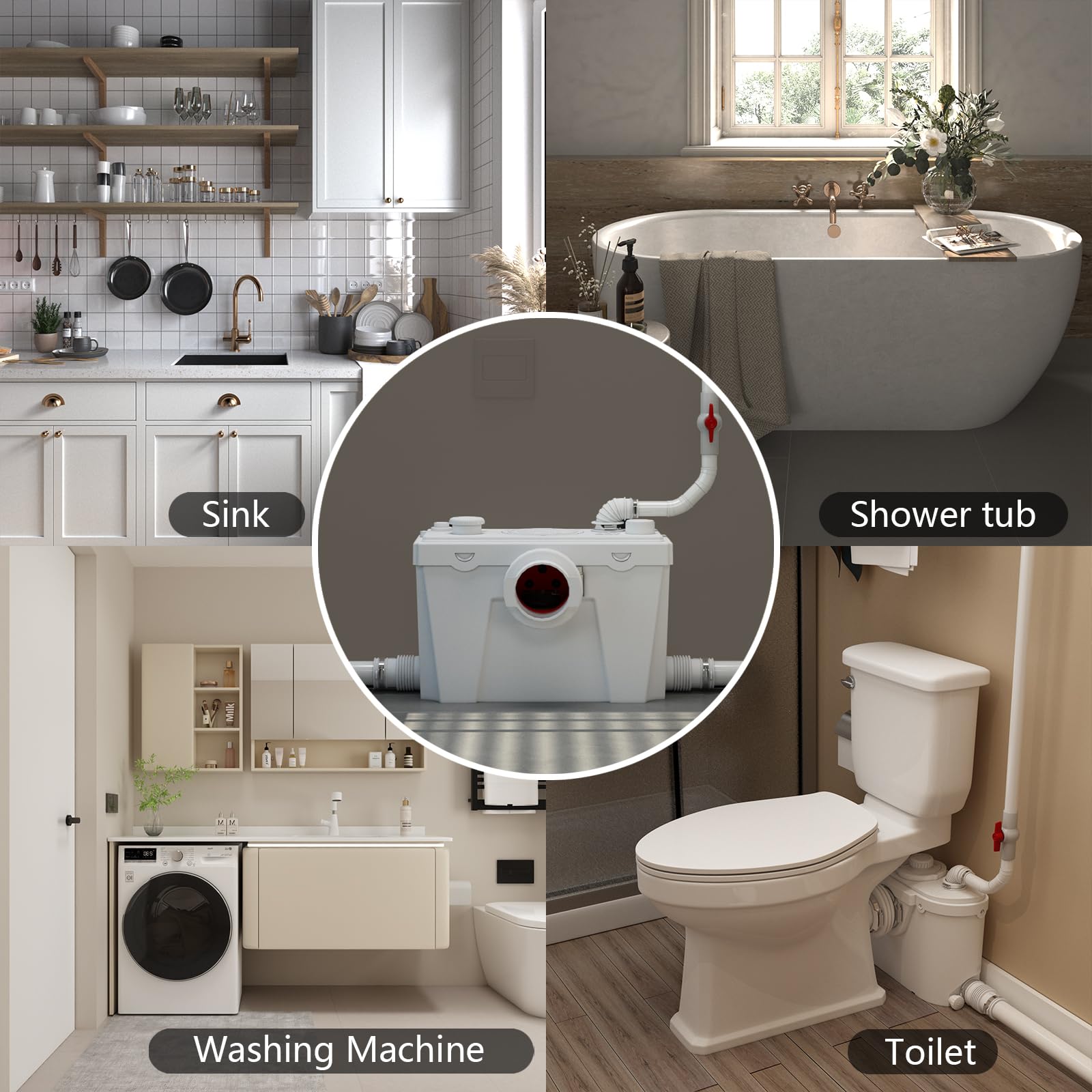 500W Macerator Pump for Basement Upflush System - Pure Copper Motor Toilet Pump for Vertical/Horizontal Waste Disposal - Sewage Pump for Kitchen, Bathroom, Shower, Sink & Attic | Ideal for Small Spaces, Remodeling & Off-Grid Plumbing Solutions