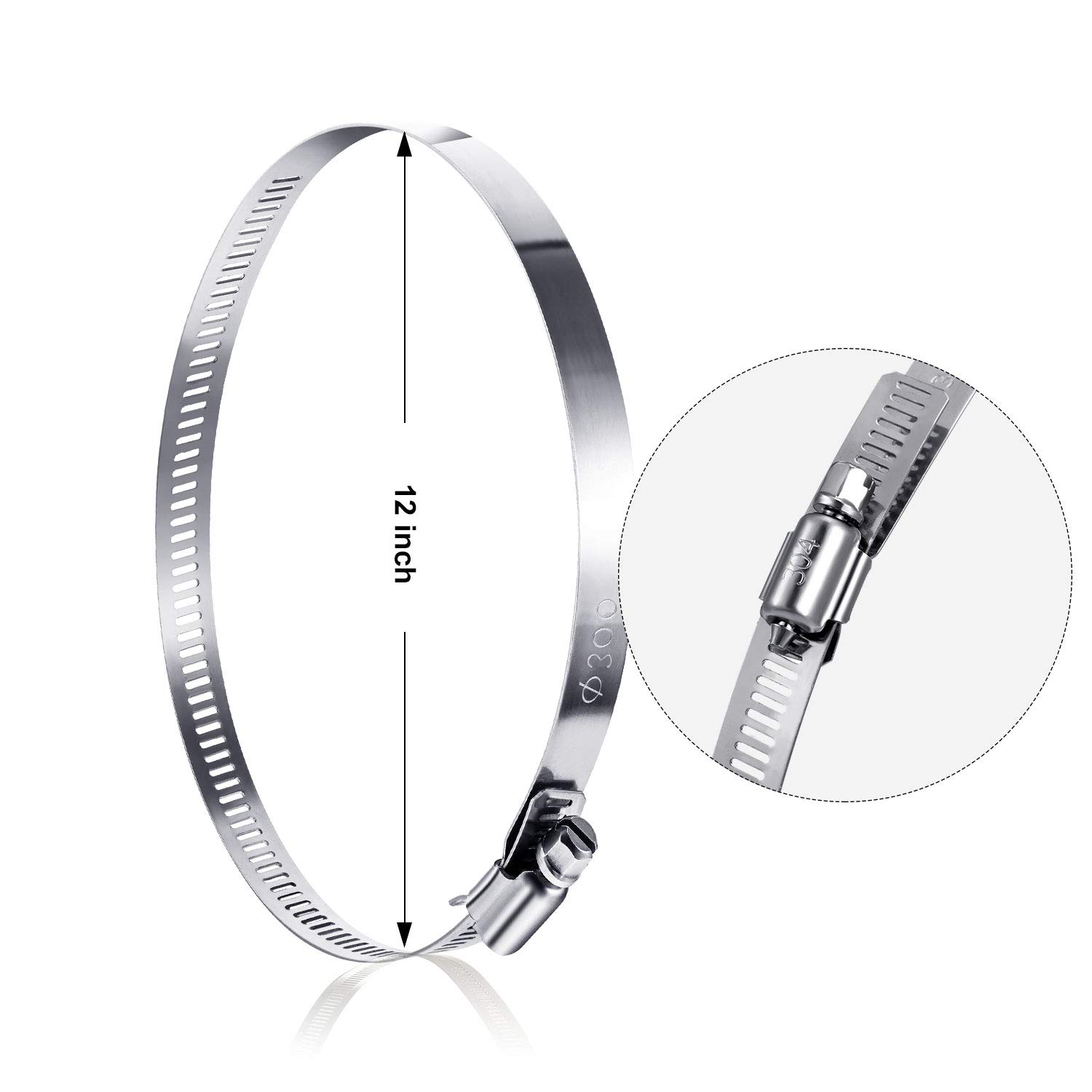 Boao 4-Pack 12 Inch Adjustable 304 Stainless Steel Hose Clamps - Heavy Duty Duct Clamps for HVAC, Automotive & Plumbing Applications