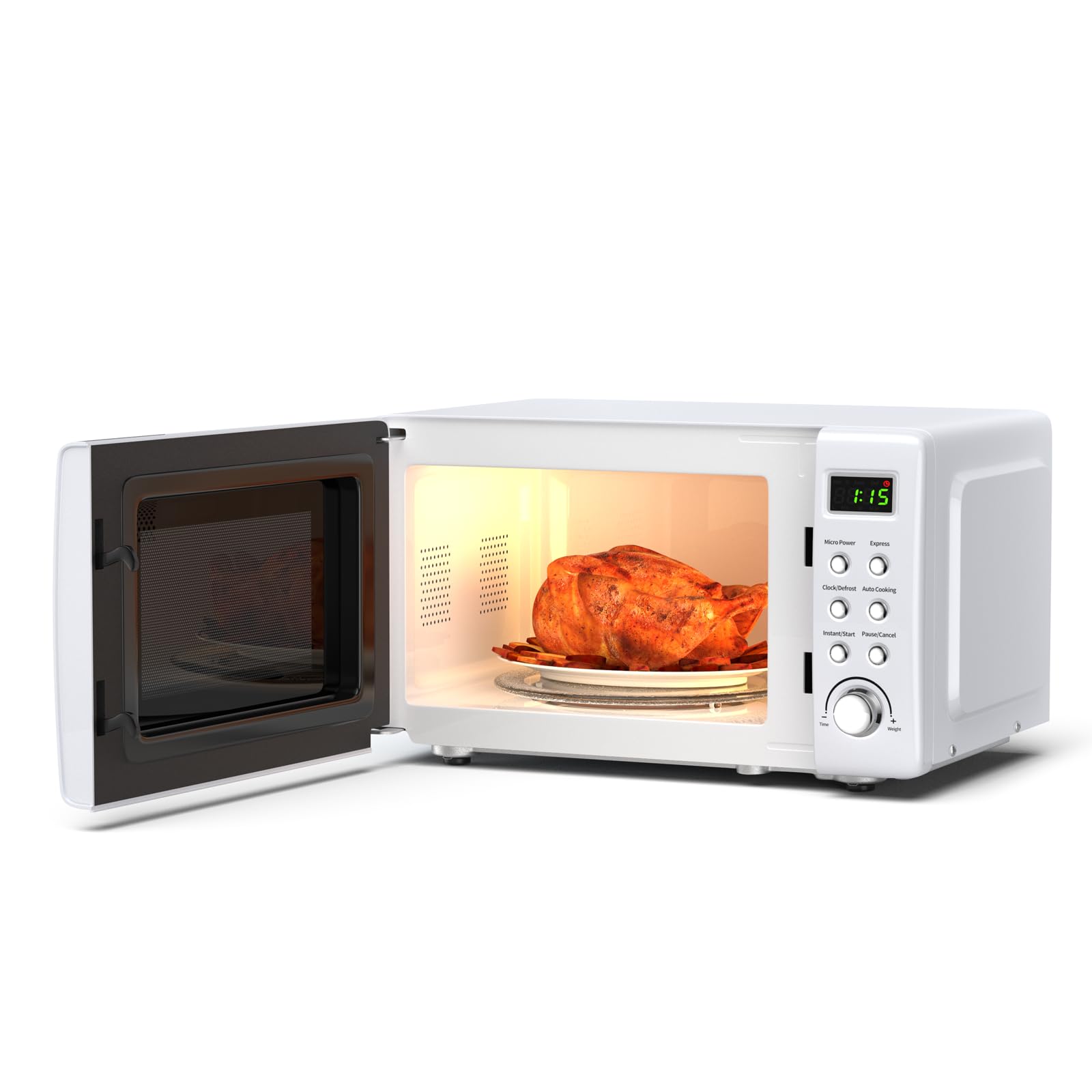 Vintage Retro Small Countertop Microwave Oven - SIMOE 0.7 cu.ft 700W Compact Microwave with 8 Preset Cooking Functions, Defrost & Reheat (White) - Perfect for Dorms, Apartments, Offices & Small Kitchens