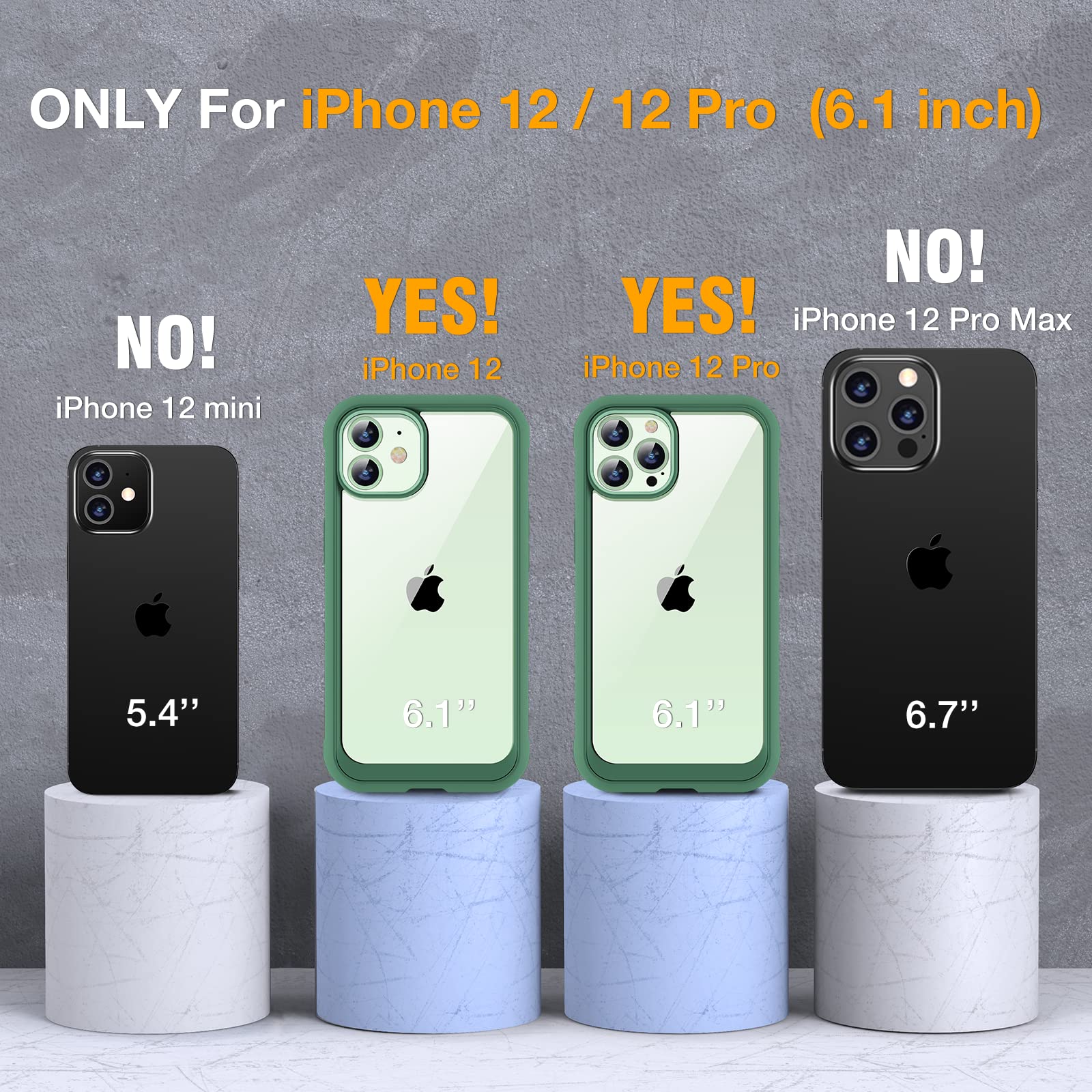 Miracase iPhone 12/12 Pro 6.1 inch Clear Protective Case (2020 Model) - Shatterproof 9H Tempered Glass Screen Protector Included - Midnight Green - Perfect for Everyday Use, Work & Travel Protection