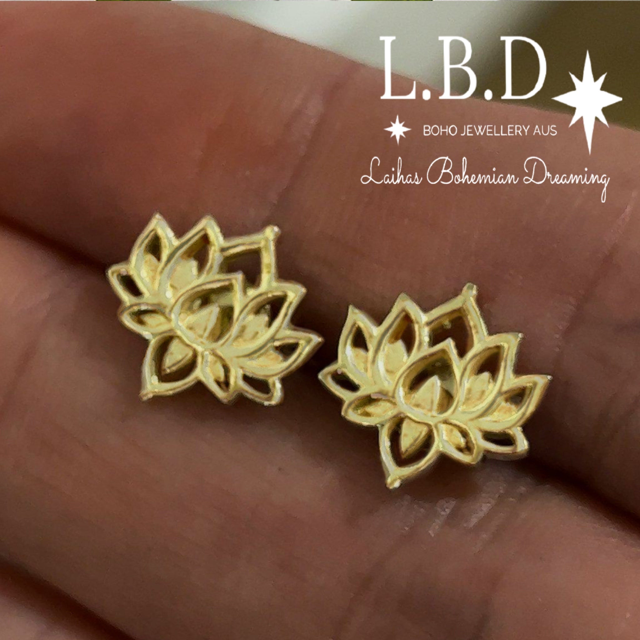 Boho Chic Lotus Flower Stud Earrings - 14K Gold Vermeil Hypoallergenic for Women | Perfect for Casual Wear, Parties & Gifts