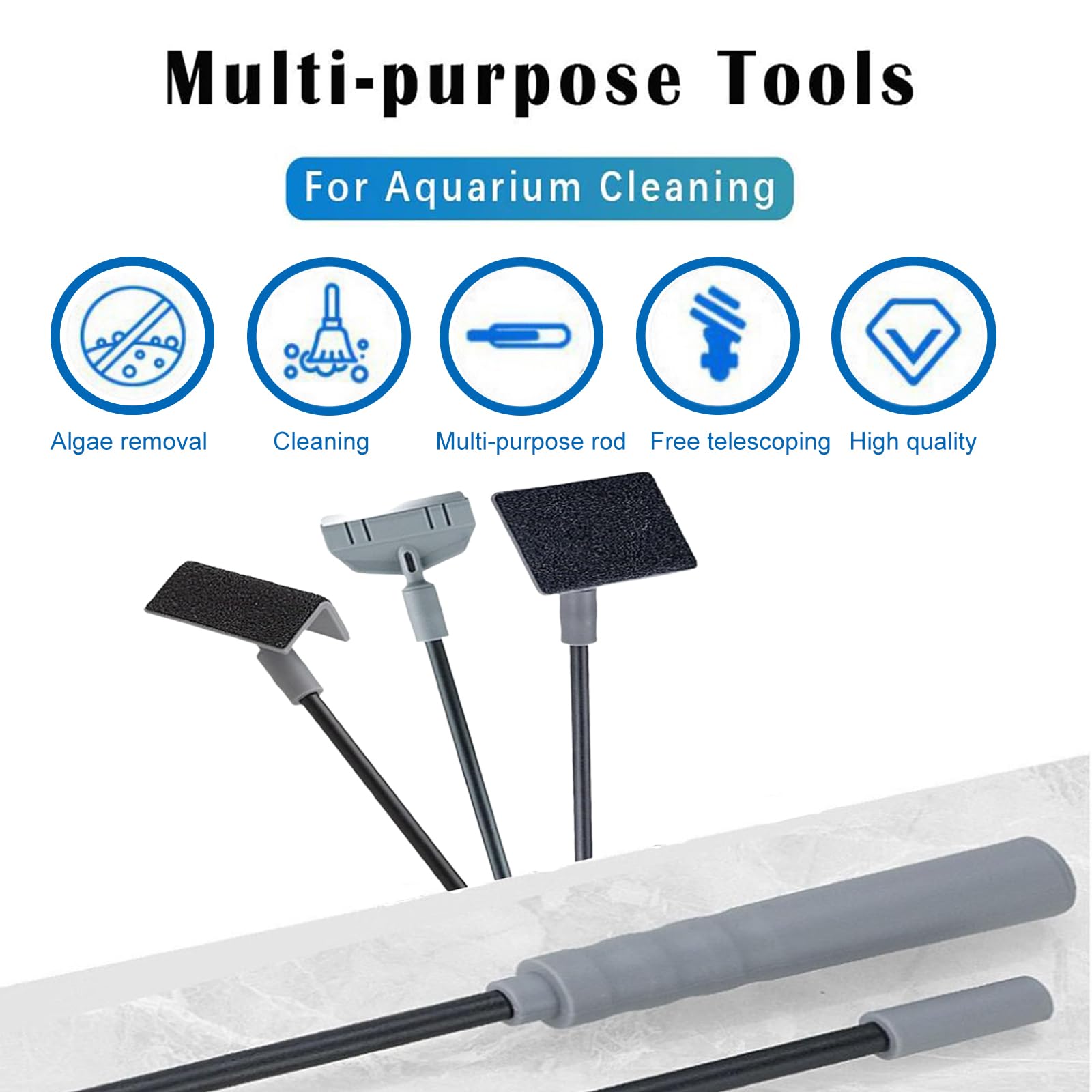 Premium 3-in-1 Fish Tank Cleaner Kit - Aquarium Glass Cleaner, Algae Scraper & Right Angle Brush for Crystal Clear Water | Complete Maintenance Solution for Freshwater & Saltwater Tanks | Perfect for Home, Office or Classroom Aquariums