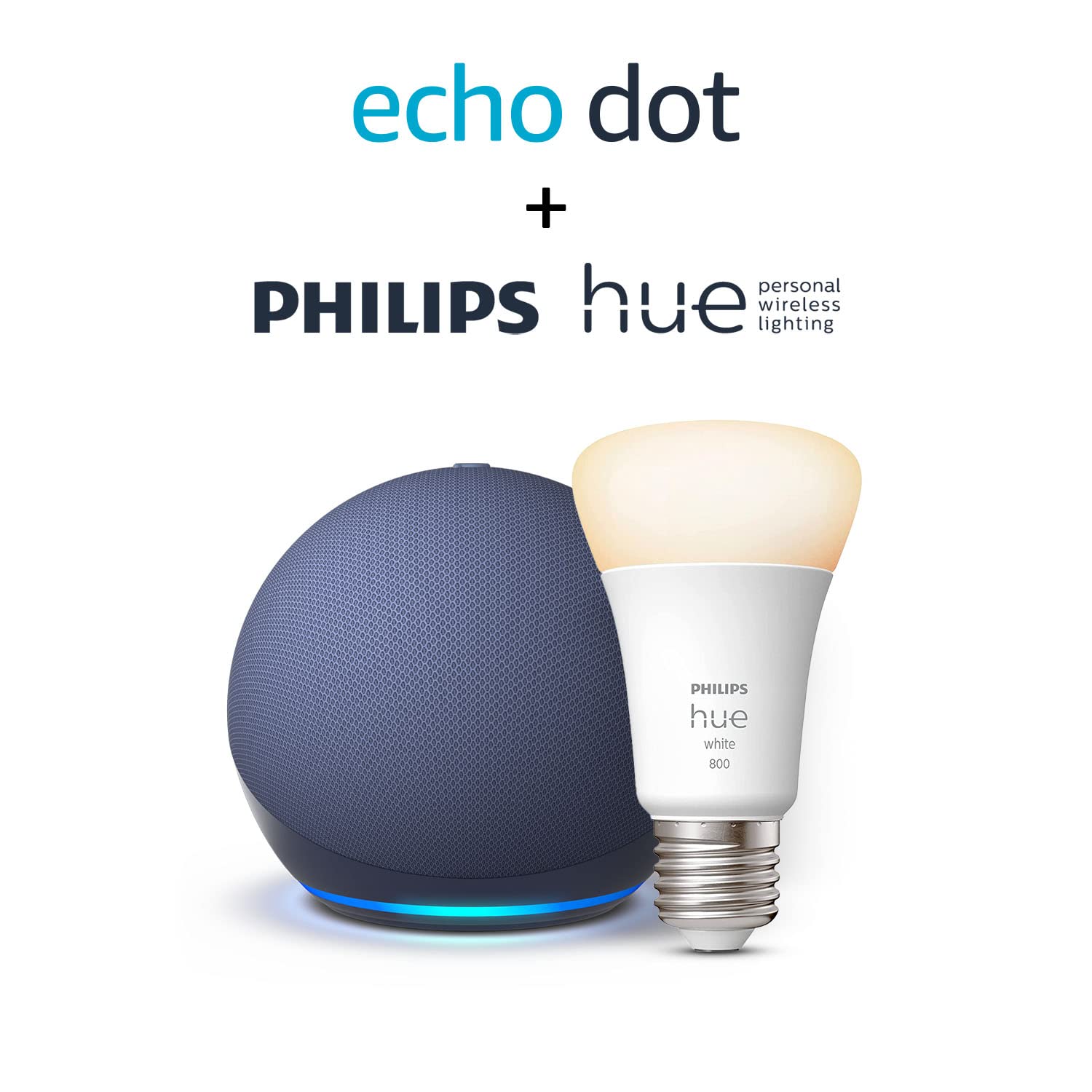 Echo Dot (5th Gen) with Philips Hue White Smart Bulb (E27) - Alexa Compatible Smart Home Starter Kit in Deep Sea Blue | Perfect for Voice Control, Home Automation & Smart Lighting