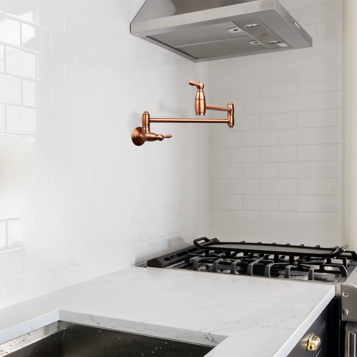Akicon Wall-Mounted Copper Pot Filler Kitchen Faucet - Hot & Cold Water Sprayer for Cooking, Filling Large Pots & Bathtubs - Perfect for Home Kitchen, Restaurant & Commercial Use