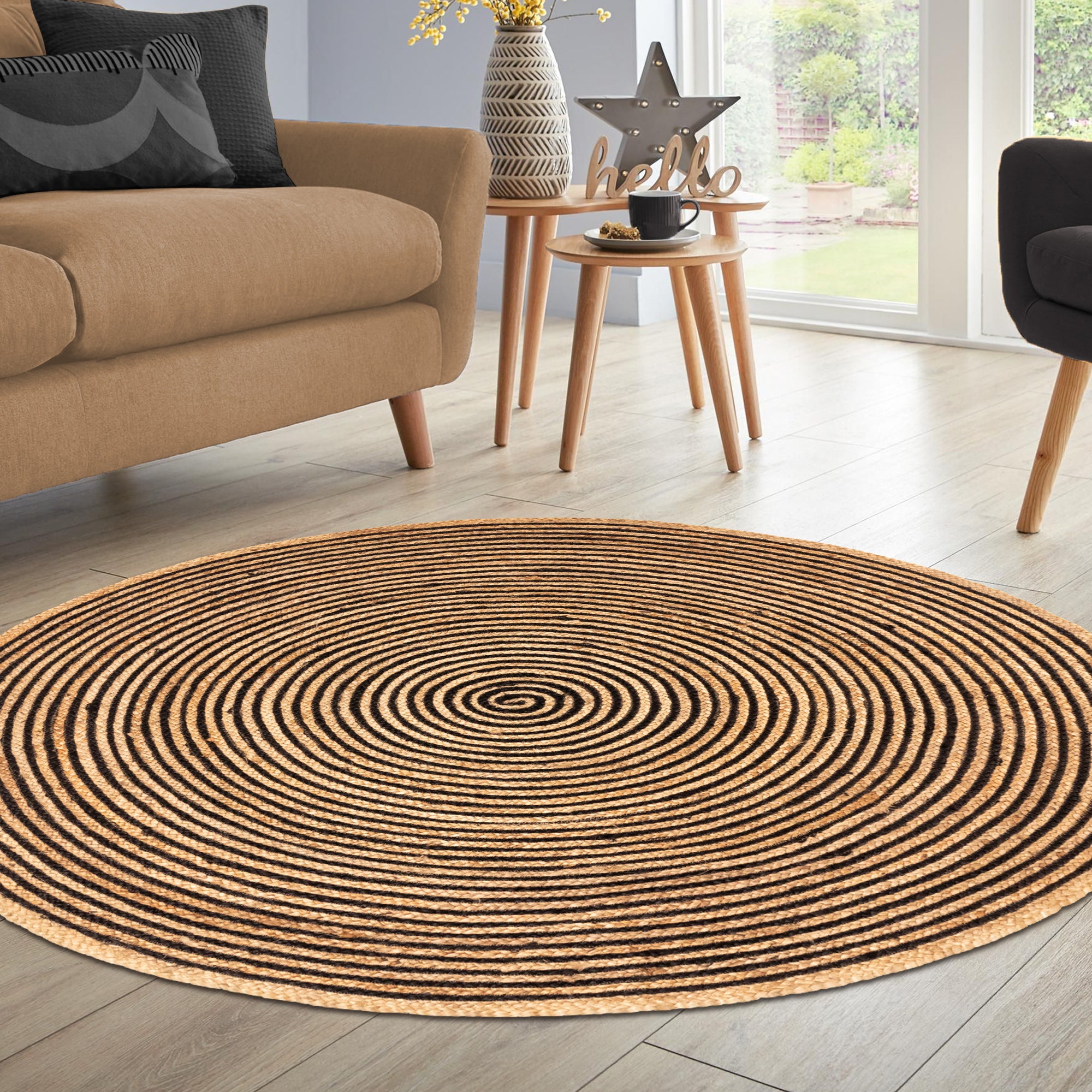 Braided Jute Reversible Handwoven Rug - Natural Fiber Indoor/Outdoor Area Rug for Living Room, Bedroom, Patio & Deck - Eco-Friendly Home Decor