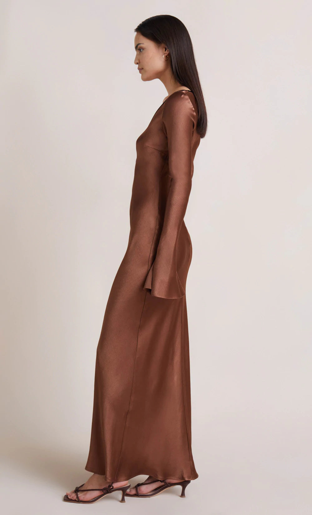 Annika Long Sleeve Maxi Dress in Chocolate Brown - Elegant & Comfortable for Fall, Winter, and Special Occasions