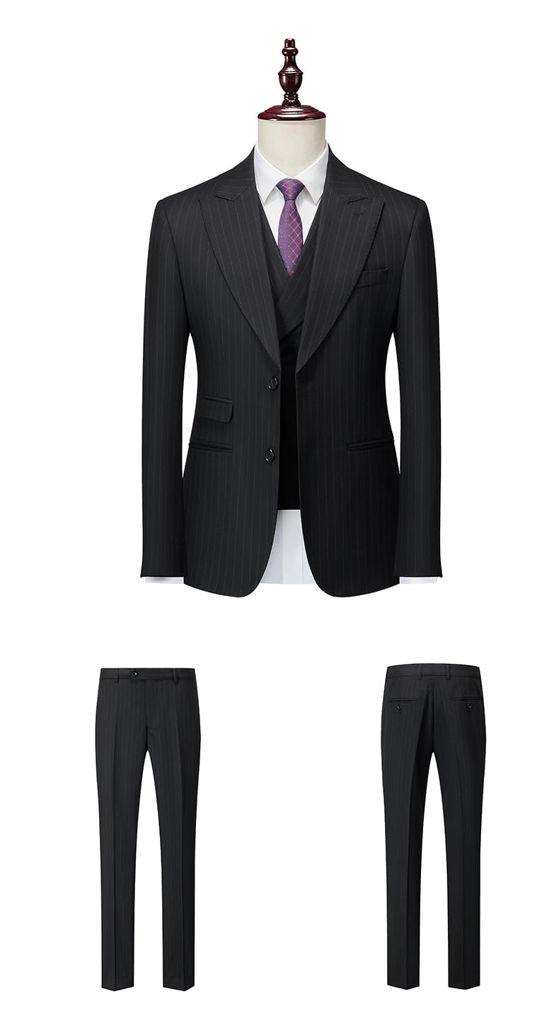 Men's Classic Stripe 3-Piece Business Suit Set - 2 Button Tuxedo Jacket, Vest & Pants for Wedding, Prom & Formal Events | Premium Elegant Office Attire & Special Occasion Outfit (2025 Collection)