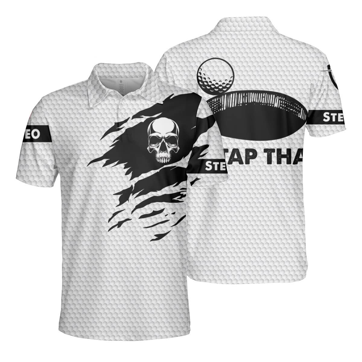 Custom Golf Polo Shirts for Men - Breathable Performance Skull Print Golf Shirts - Ideal for Golf Tournaments, Country Club Wear & Casual Summer Outfits
