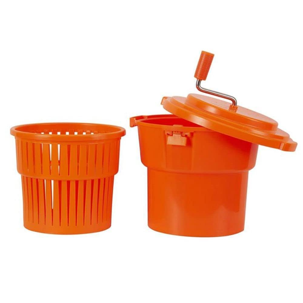 Commercial 2.5 Gallon Salad Spinner - Manual Lettuce Dryer for Vegetables & Fruits - Heavy Duty Restaurant Kitchen Tool (Orange) - Perfect for Restaurants, Catering & Home Meal Prep
