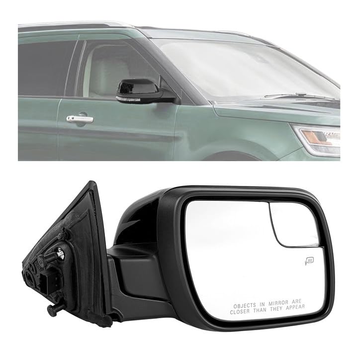 Glossy Black Power Heated Side Mirror with 7-Pin Turn Signal & Puddle Lamp - Compatible with 2016-2019 Ford Explorer (Passenger Side) Replacement for FO1321554 - Perfect for Winter Driving and Nighttime Visibility