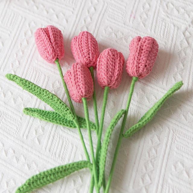 Handmade Crochet Tulip Flowers Bouquet - DIY Home Decor, Wedding Centerpiece, Spring Gift Idea for Mother's Day & Easter