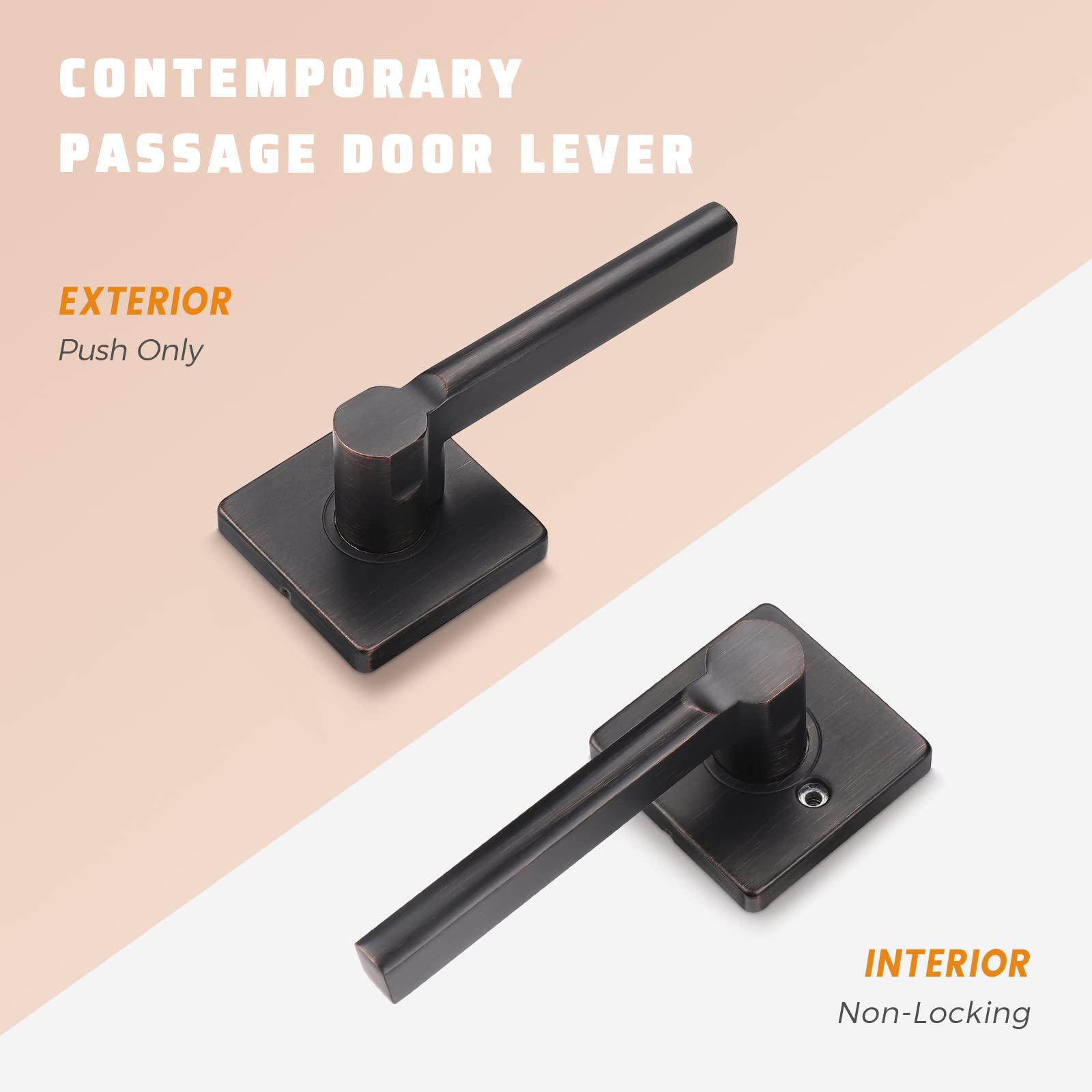 KNOBWELL 6-Pack Modern Square Passage Door Lever Set - Keyless Entry Door Handles for Hall, Closet & Interior Doors - Oil Rubbed Bronze Finish - Reversible for Right/Left Hand Use - Perfect for Home, Office & Commercial Spaces