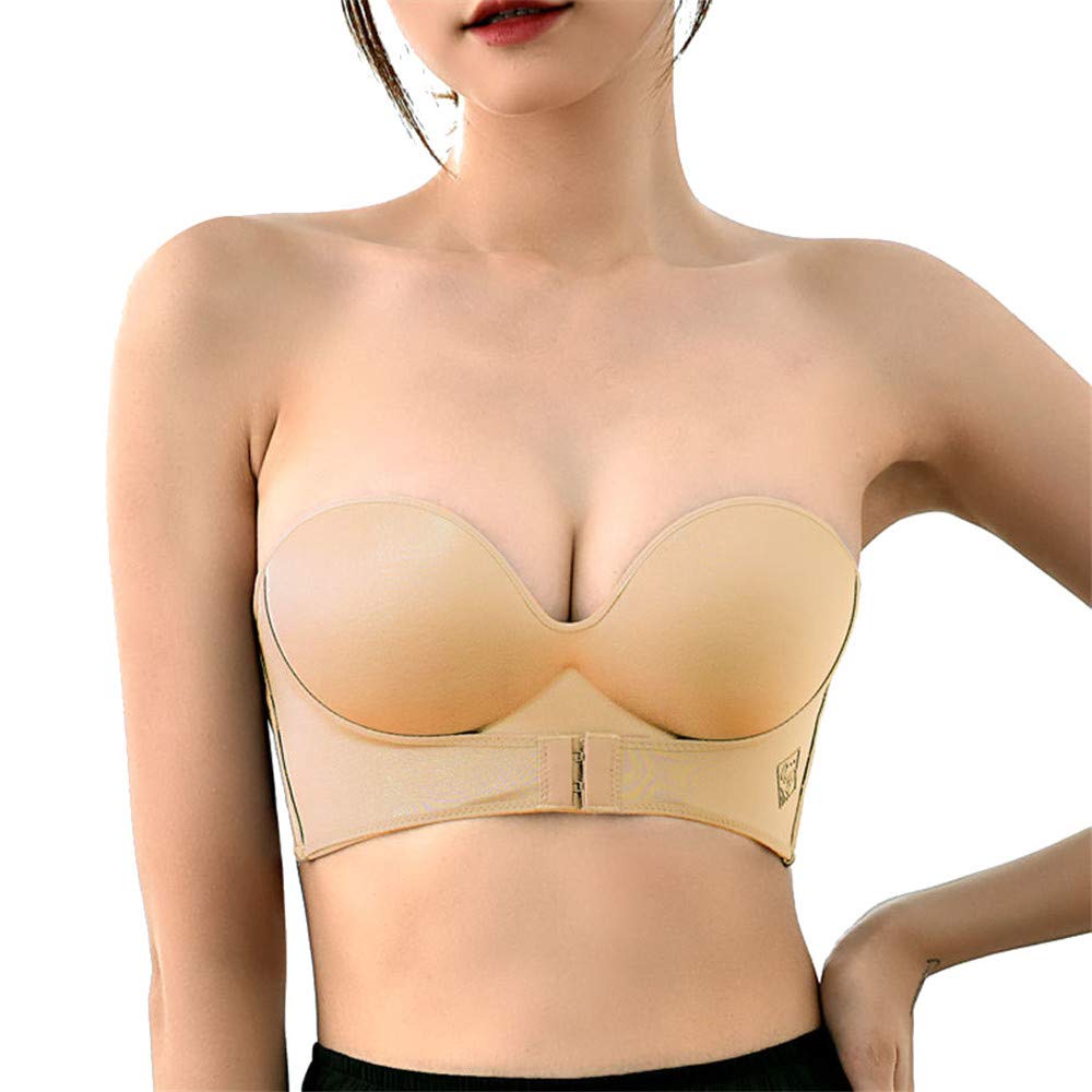 2 Pack Women's Hand-Shaped Front/Back Buckle Wireless Push Up Bra - Seamless Lift, Anti-Slip Strapless Design for Comfort & Support | Perfect for Evening Wear, Weddings & Special Occasions