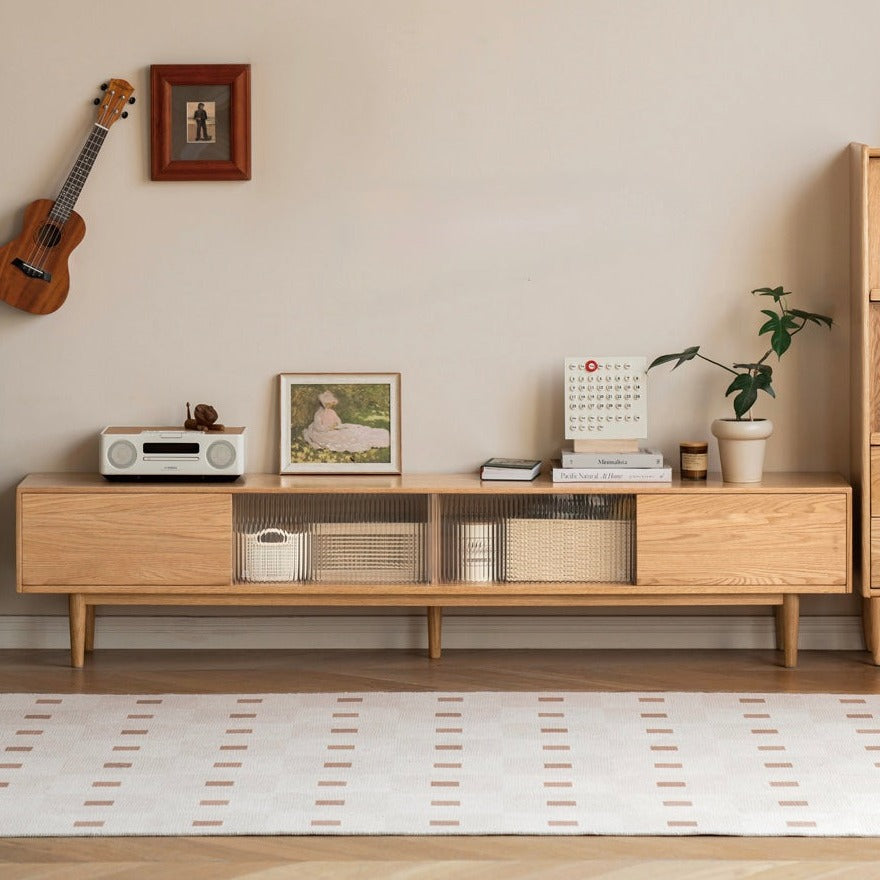 Modern Oak Solid Wood TV Stand with Storage - Stylish Entertainment Center for Living Room, Bedroom & Home Theater