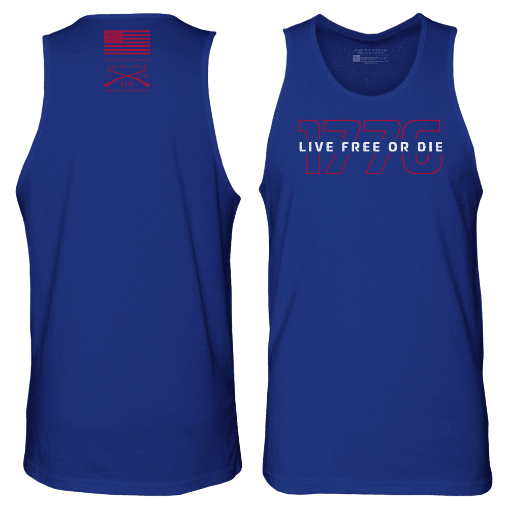 Men's Live Free Or Die '76 Tank Top - Vintage Patriotic Graphic Tee - Royal Blue Cotton Shirt for Casual Wear & Summer Outfits