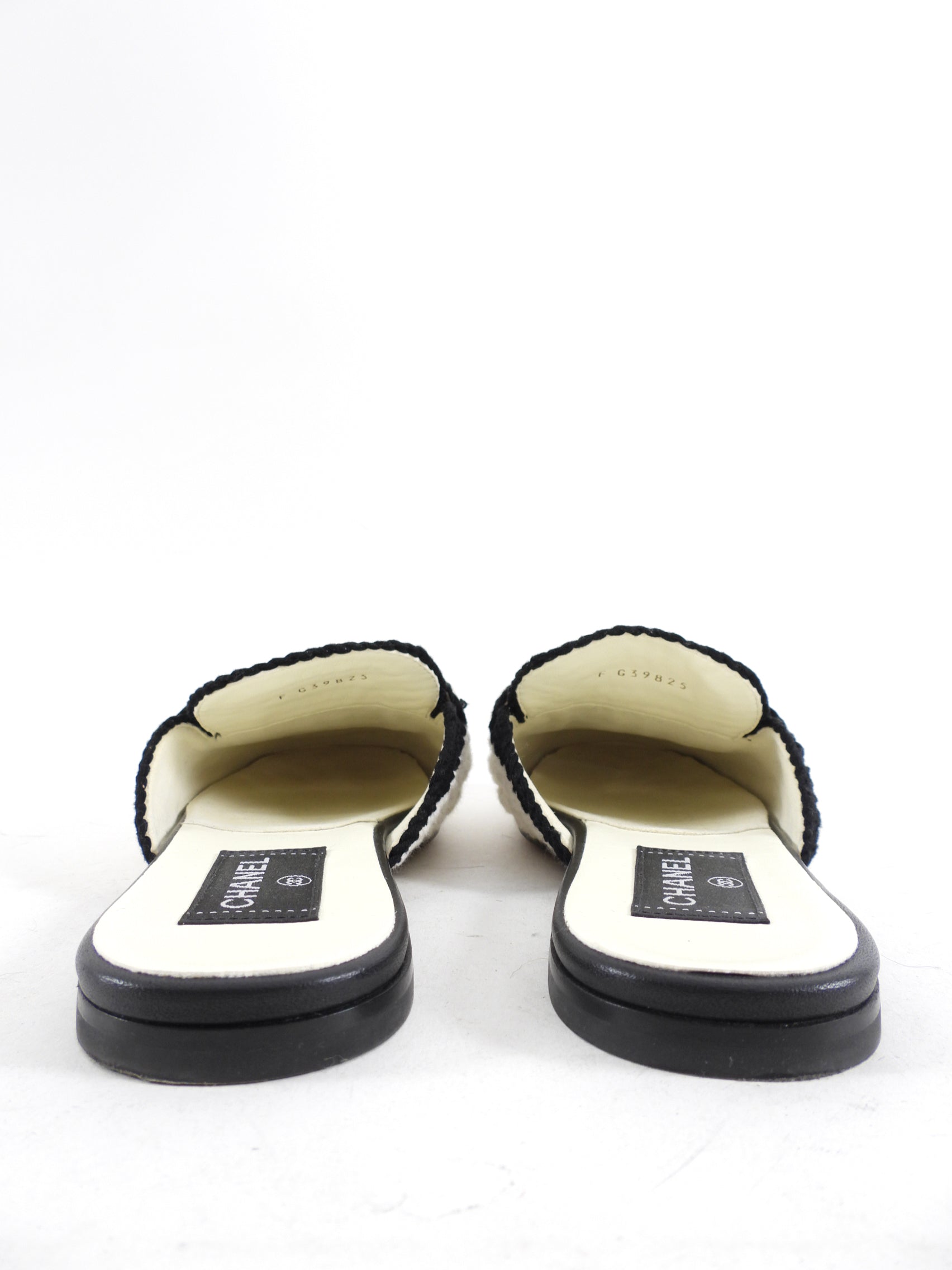 Chanel 2023 Black & White Knit CC Logo Mules - Size 37 | Luxury Designer Slip-On Shoes for Women | Perfect for Casual Outings & Office Wear
