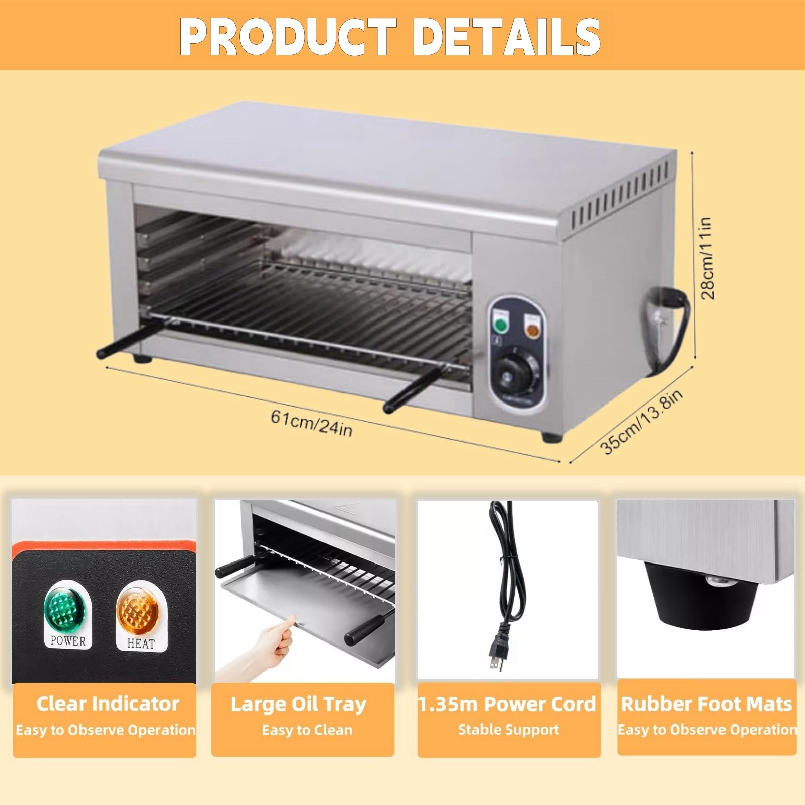 Commercial Electric Cheese Melt Oven - 110V 2000W Stainless Steel Cheese Warmer with 120-570°F Temperature Control - Perfect for Melting Cheese, Grilling Sandwiches, Cooking Steaks & Meats - Ideal for Restaurants, Food Trucks & Home Kitchens (White)