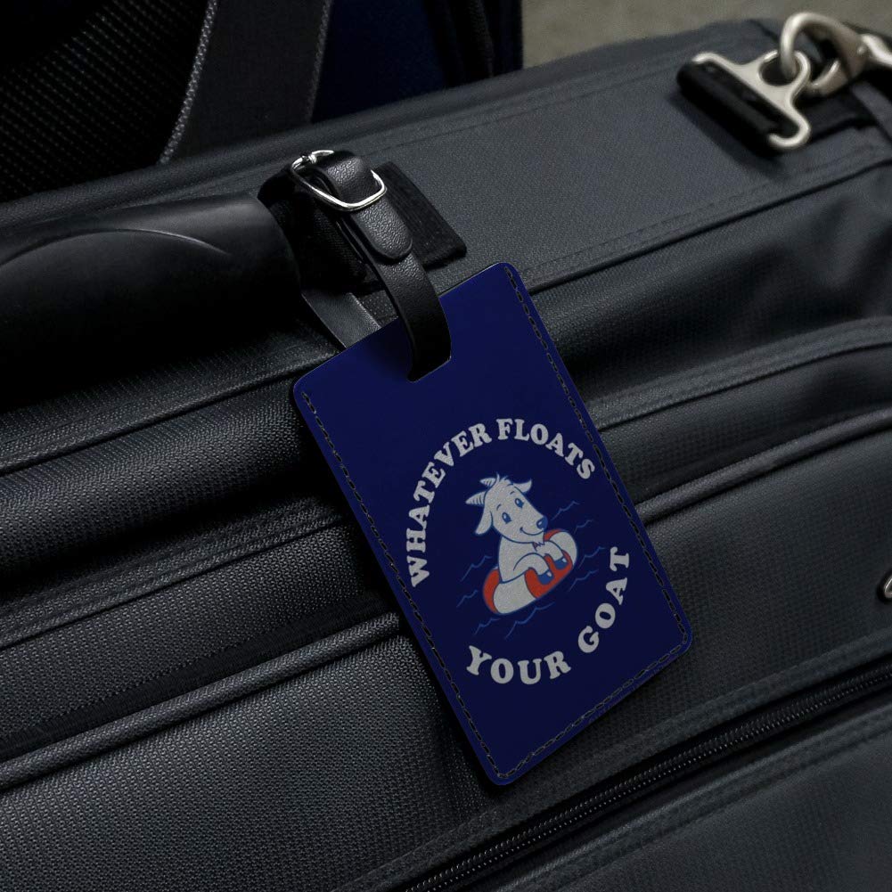 Funny Rectangle Leather Luggage Tag - Personalized ID Card Holder for Travel Bags - Perfect for Suitcases, Backpacks & Pet Carriers - Whatever Floats Your Goat Boat Design