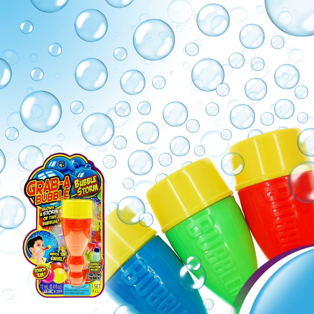 JA-RU Mini Handheld Bubble Blower with Non-Toxic Solution - Fun Touchable Bubbles for Kids, Stress Relief Fidget Toy | Perfect for Birthday Parties, Outdoor Play, Sensory Activities & Autism Therapy (3-Pack) - Great for Backyard Fun, Park Playdates, Special Needs Sensory Play, Summer Activities and Toddler Outdoor Games
