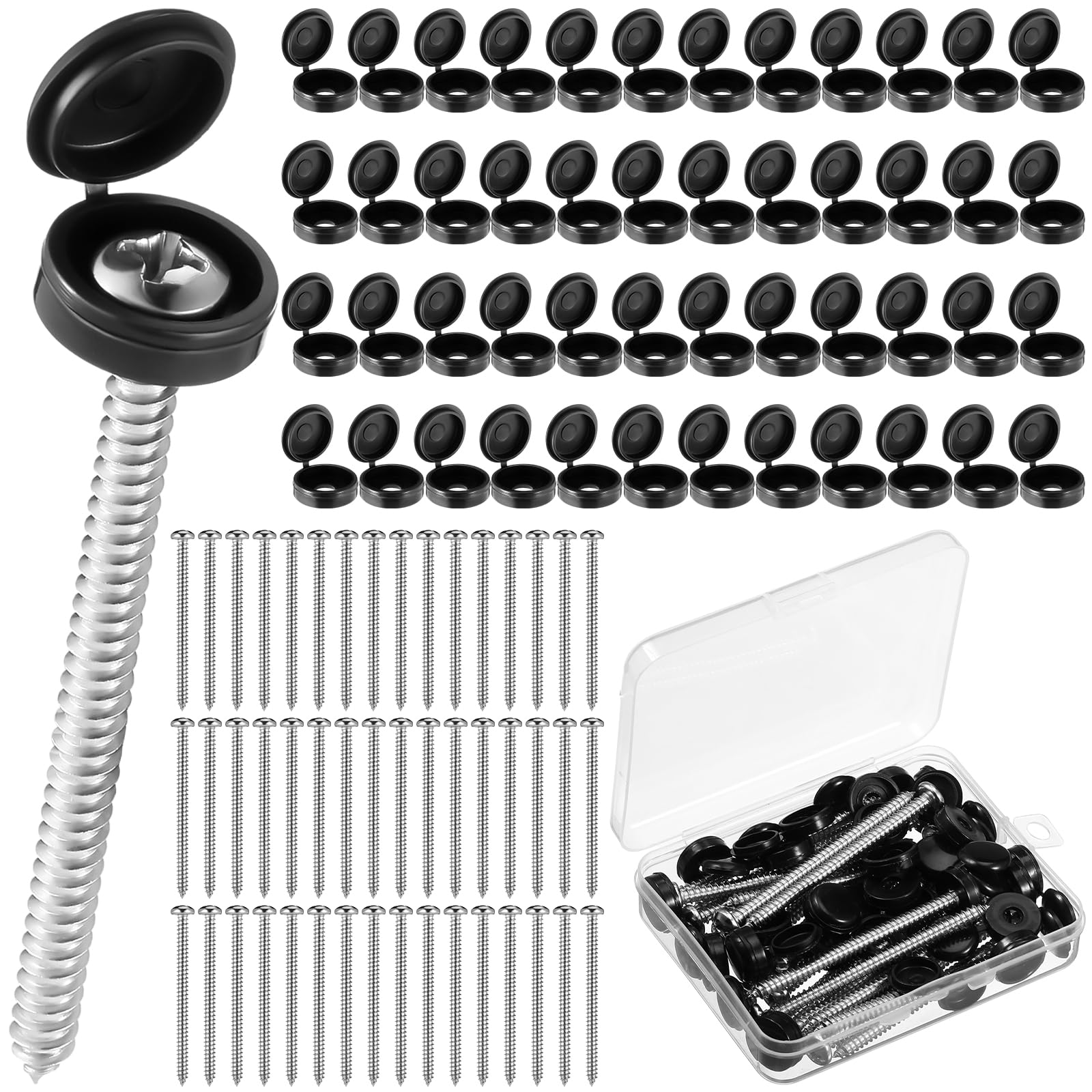 Zhengmy 24-Pack 3-Inch Black Shutter Screws with Caps - Durable Window & Railing Hardware for Outdoor Furniture & Home Decor
