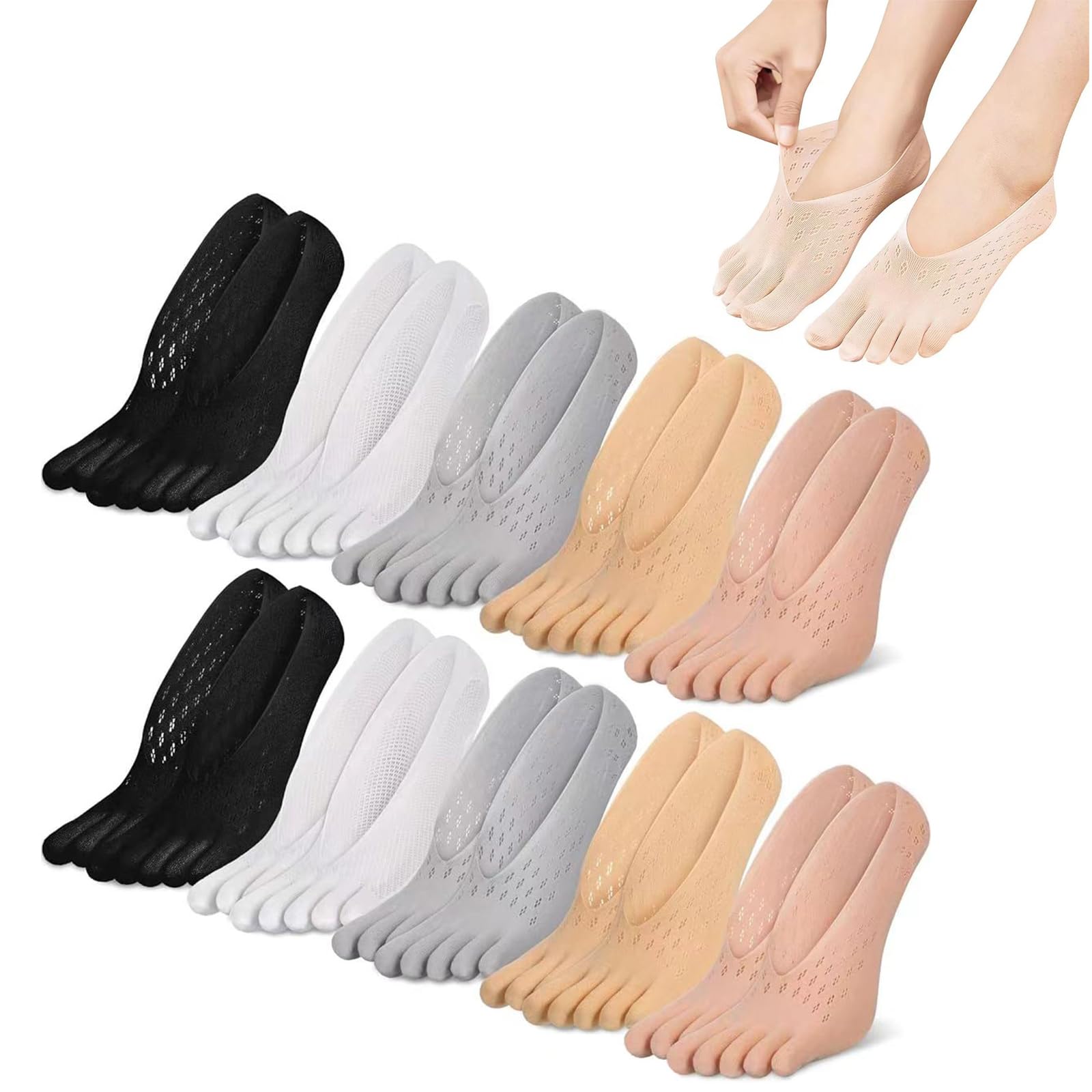 PLATEYTR 10 Pairs Women's Toe Socks - Breathable Yoga Toe Separator Socks for Yoga, Running, Sports & Pilates | Perfect for Barefoot Workouts, Post-Workout Recovery & Toe Alignment Therapy