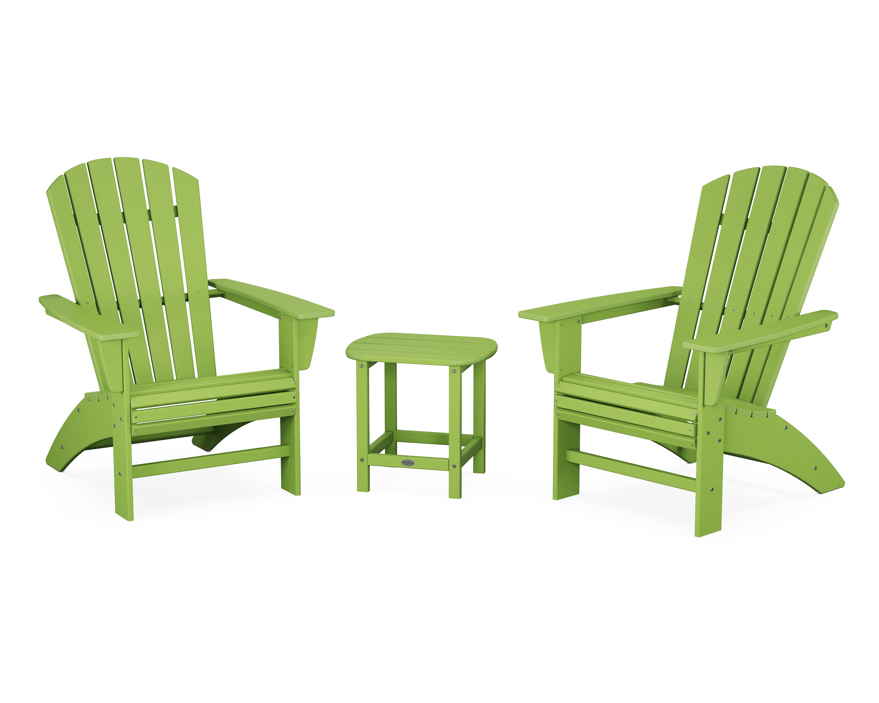 POLYWOOD Nautical 3-Piece Curveback Adirondack Chair Set - Outdoor Patio Furniture for Beach, Poolside & Garden Relaxation